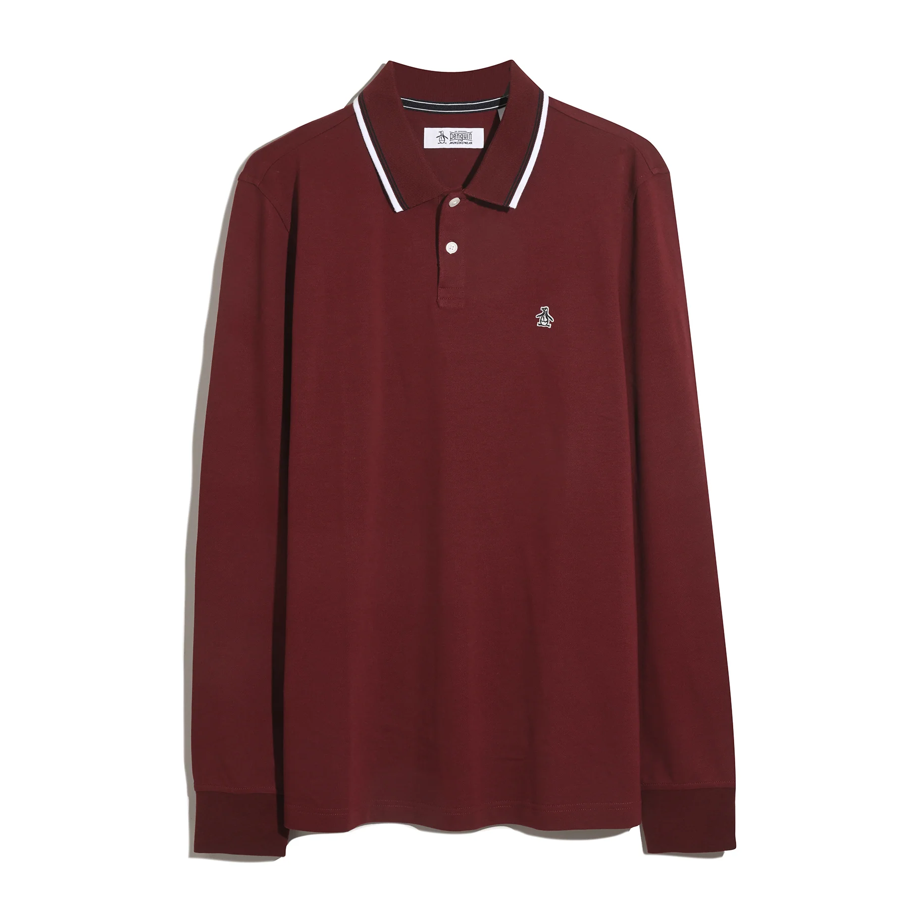 Sticker Pete Tipped Long Sleeve Polo Shirt In Cabernet - Image 5