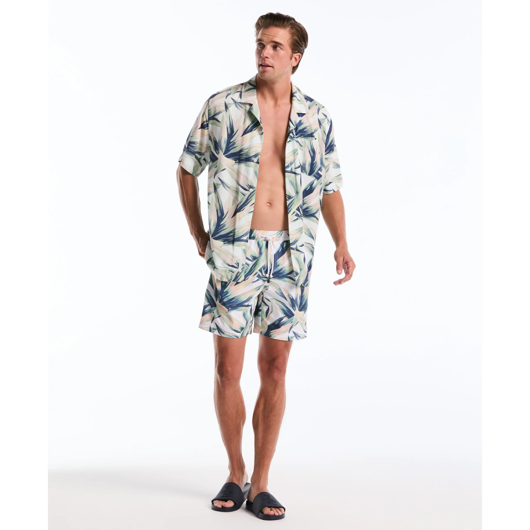 Succulent Print Swim Shorts In Bright White - Image 5