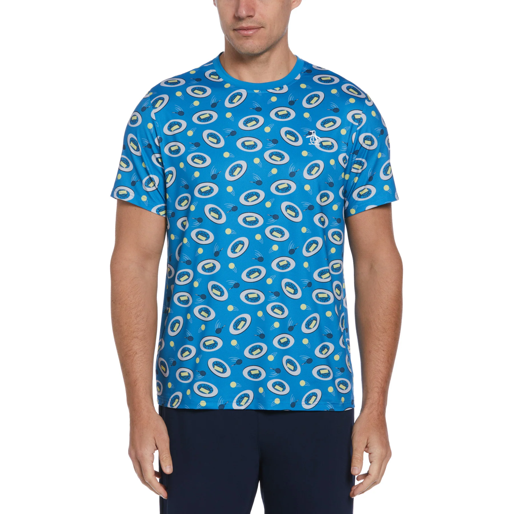 Print Crew Neck Tennis T-Shirt In Mediterranean Blue