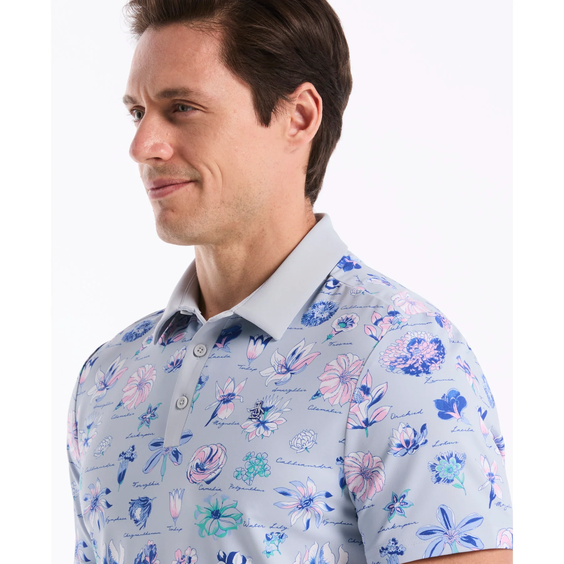 Textbook Floral Golf Polo In Gray Dawn - Image 3