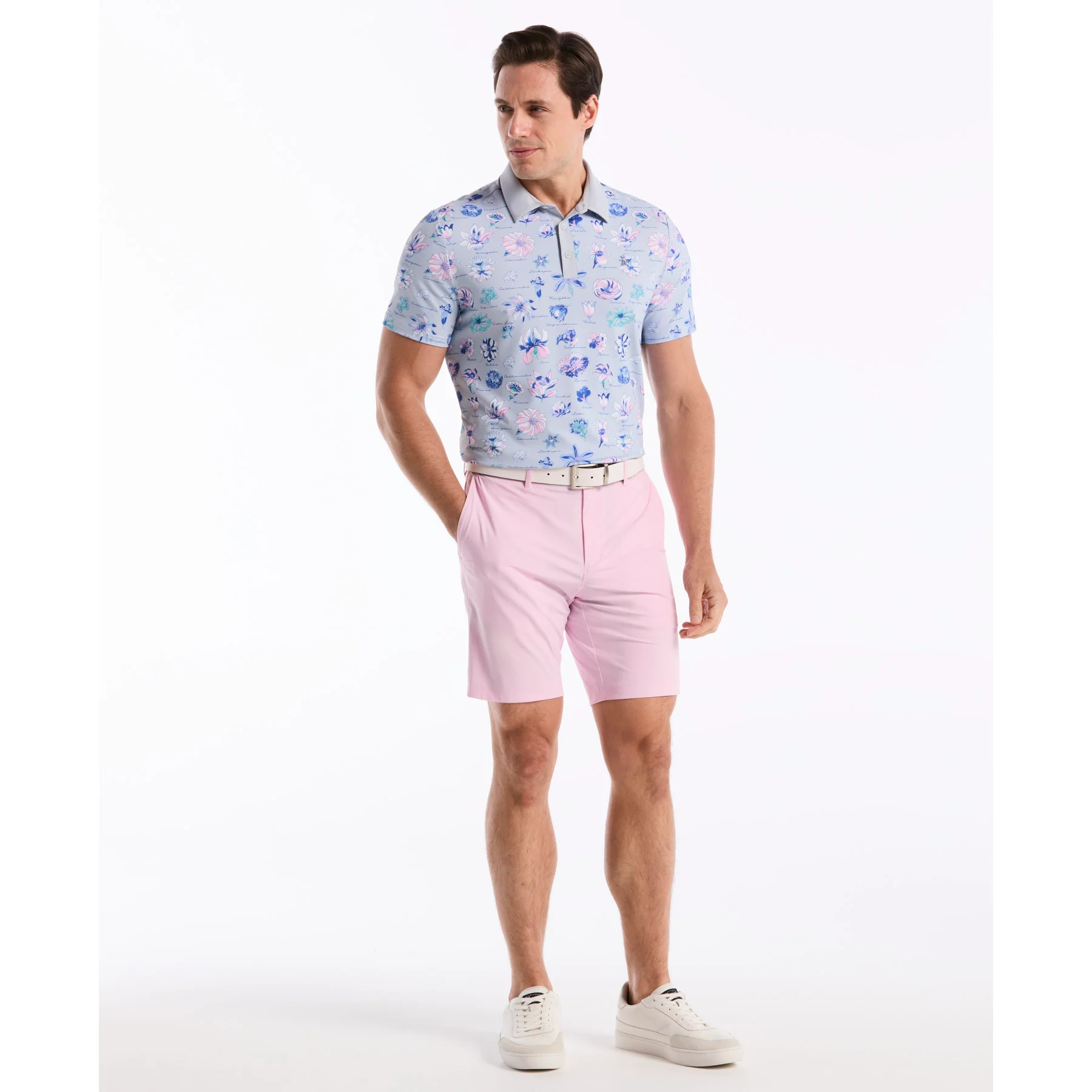 Textbook Floral Golf Polo In Gray Dawn - Image 4