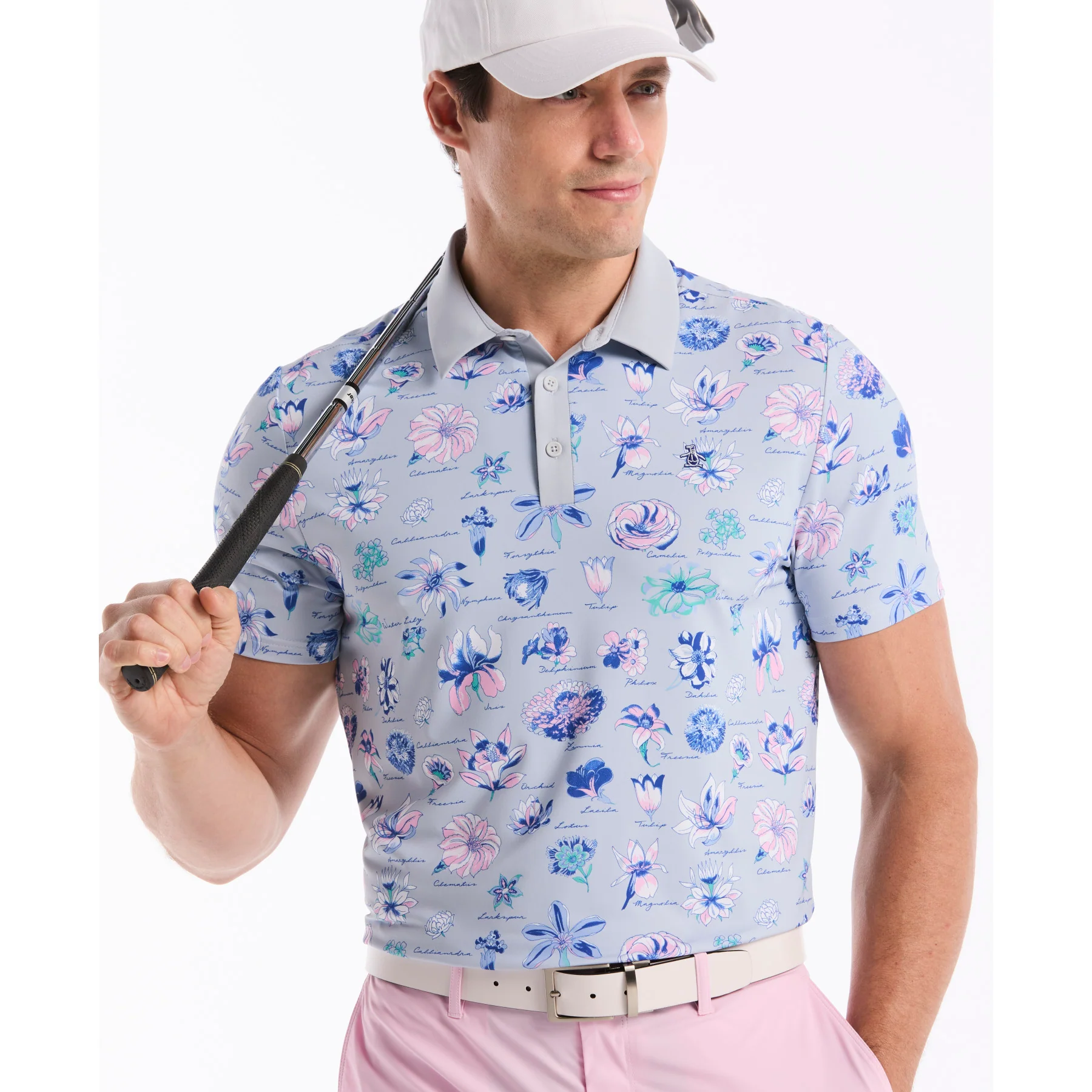 Textbook Floral Golf Polo In Gray Dawn - Image 5