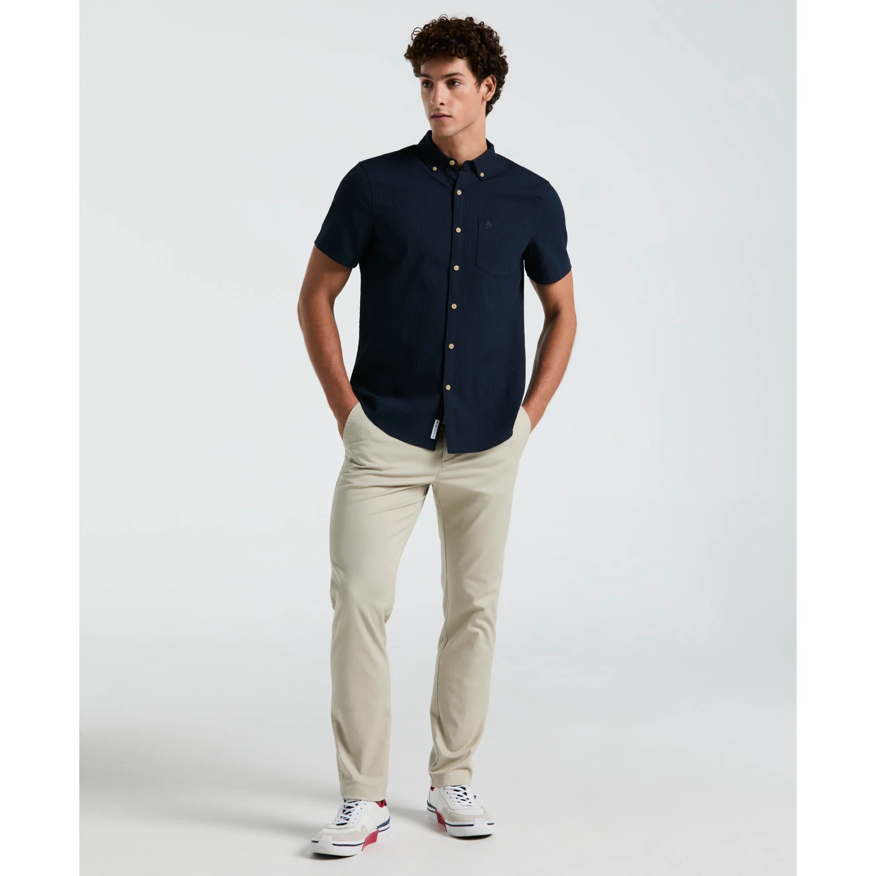 Textured Dobby Short Sleeve Shirt In Dark Sapphire - Image 4