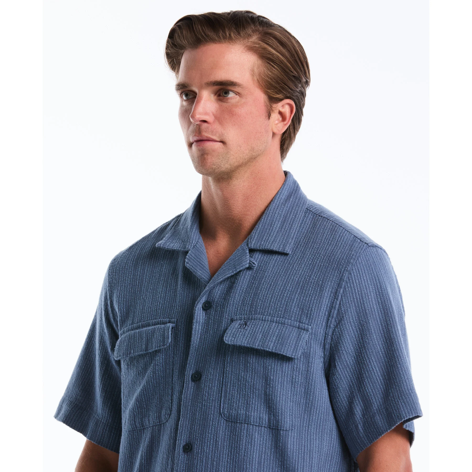 Textured Dobby Short Sleeve Shirt In Sargasso Sea - Image 3
