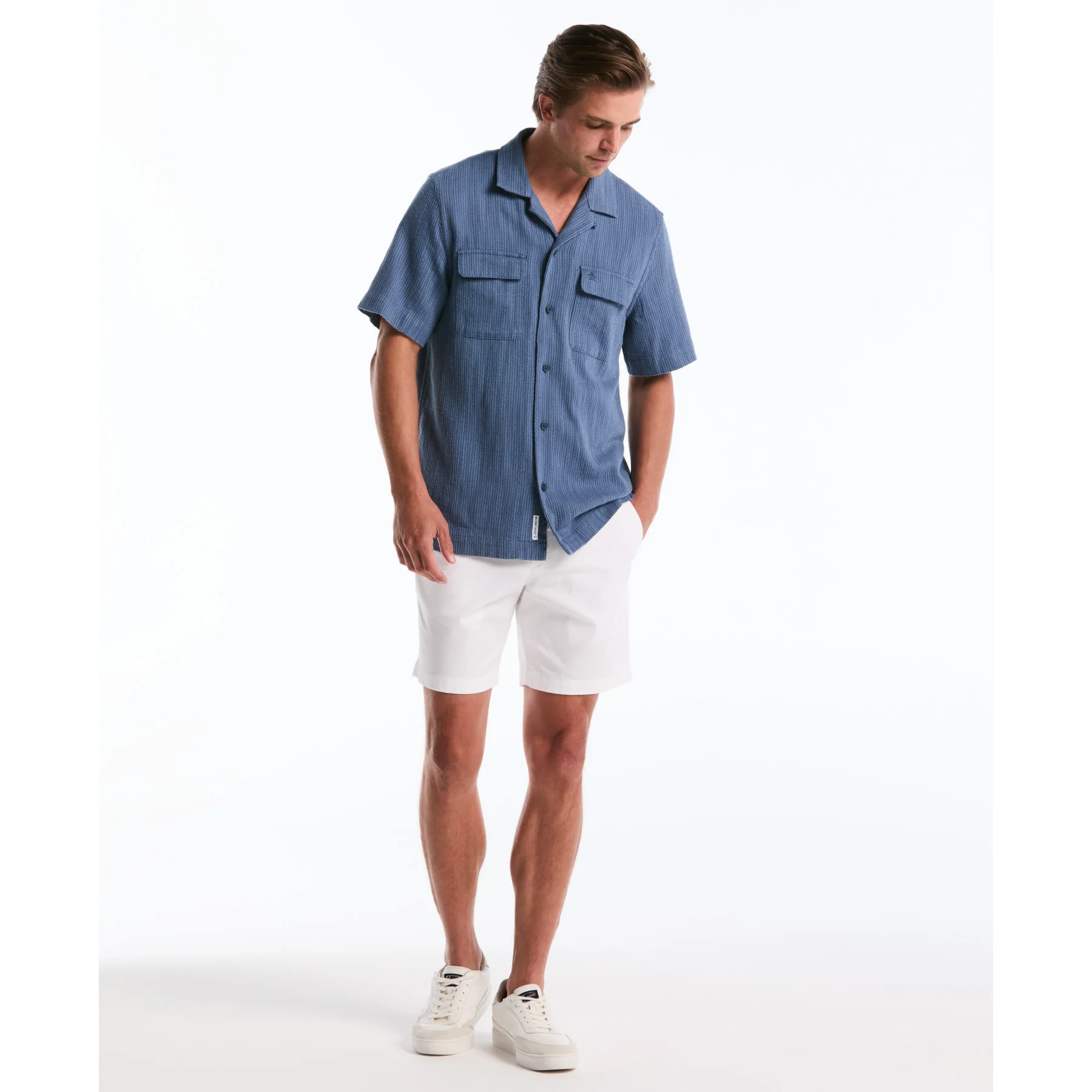 Textured Dobby Short Sleeve Shirt In Sargasso Sea - Image 4