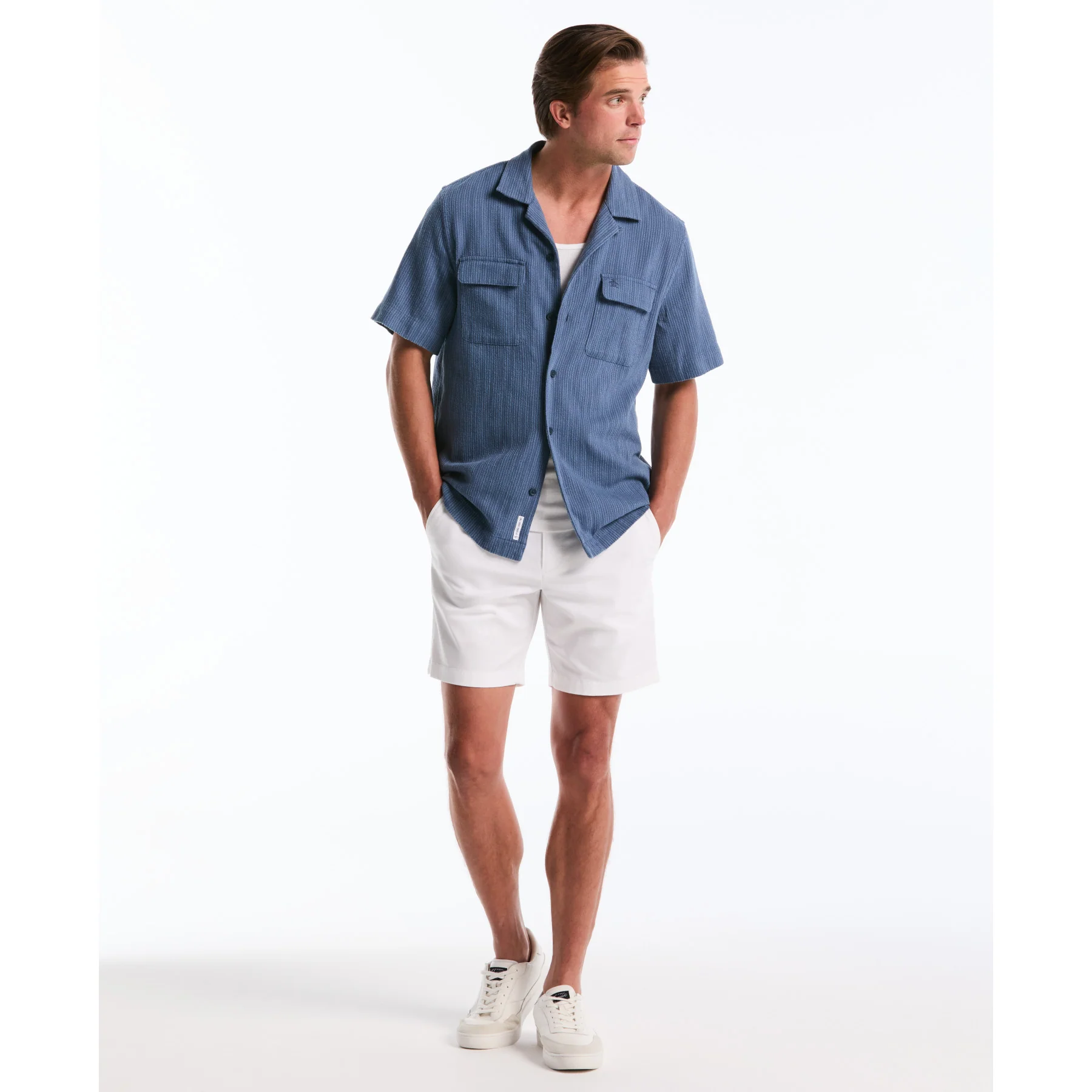 Textured Dobby Short Sleeve Shirt In Sargasso Sea - Image 5