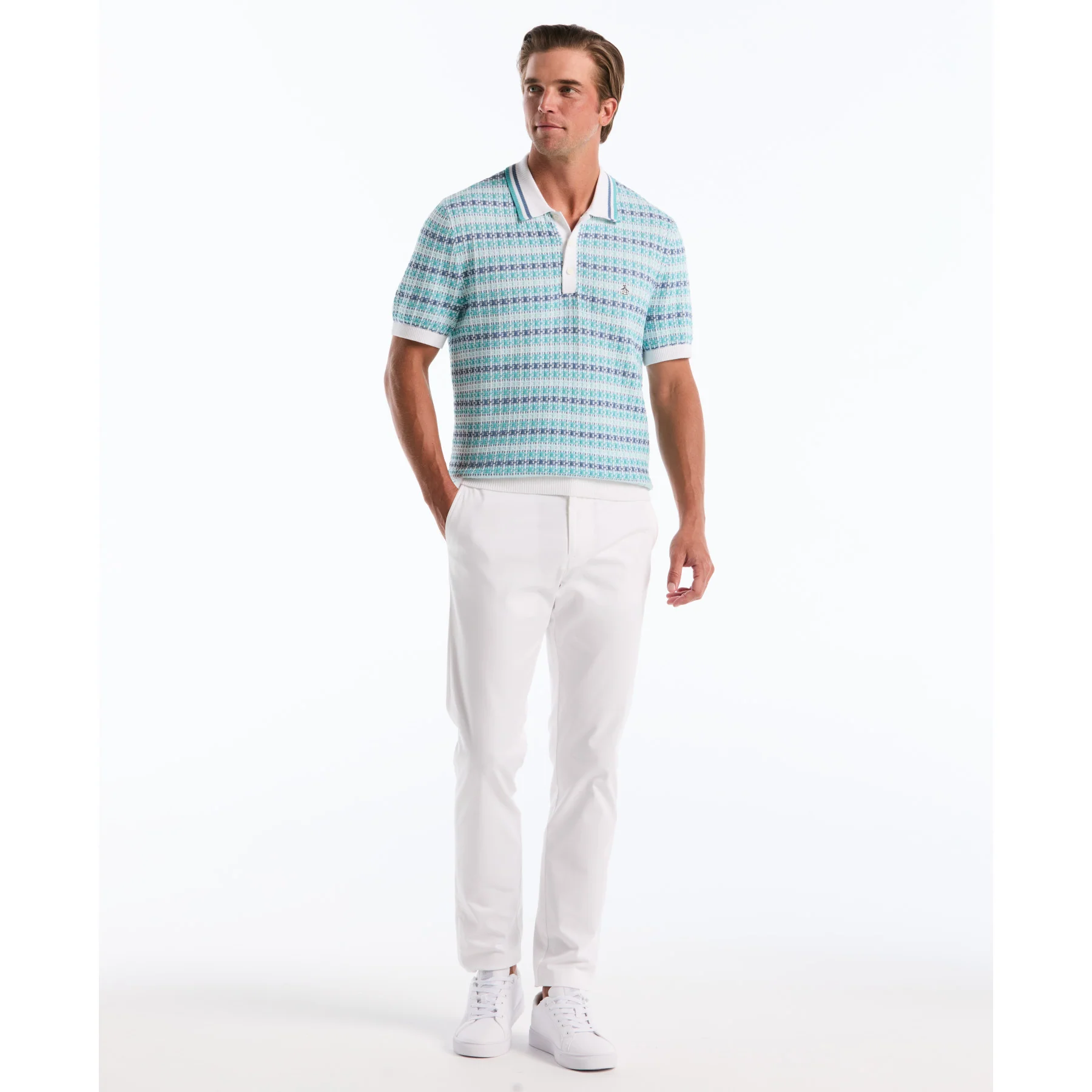 Textured Jacquard Sweater Polo In Bright White - Image 2