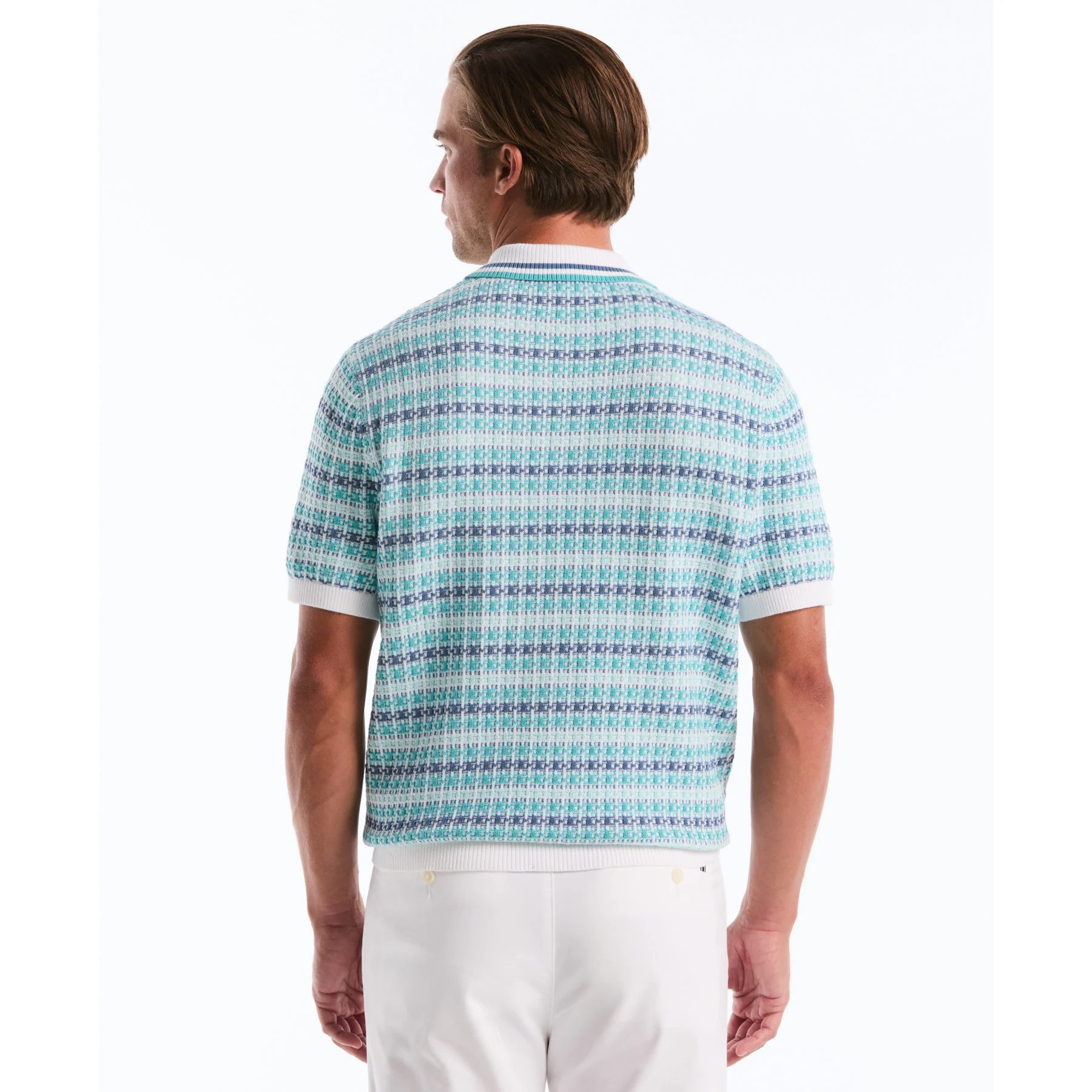 Textured Jacquard Sweater Polo In Bright White - Image 3
