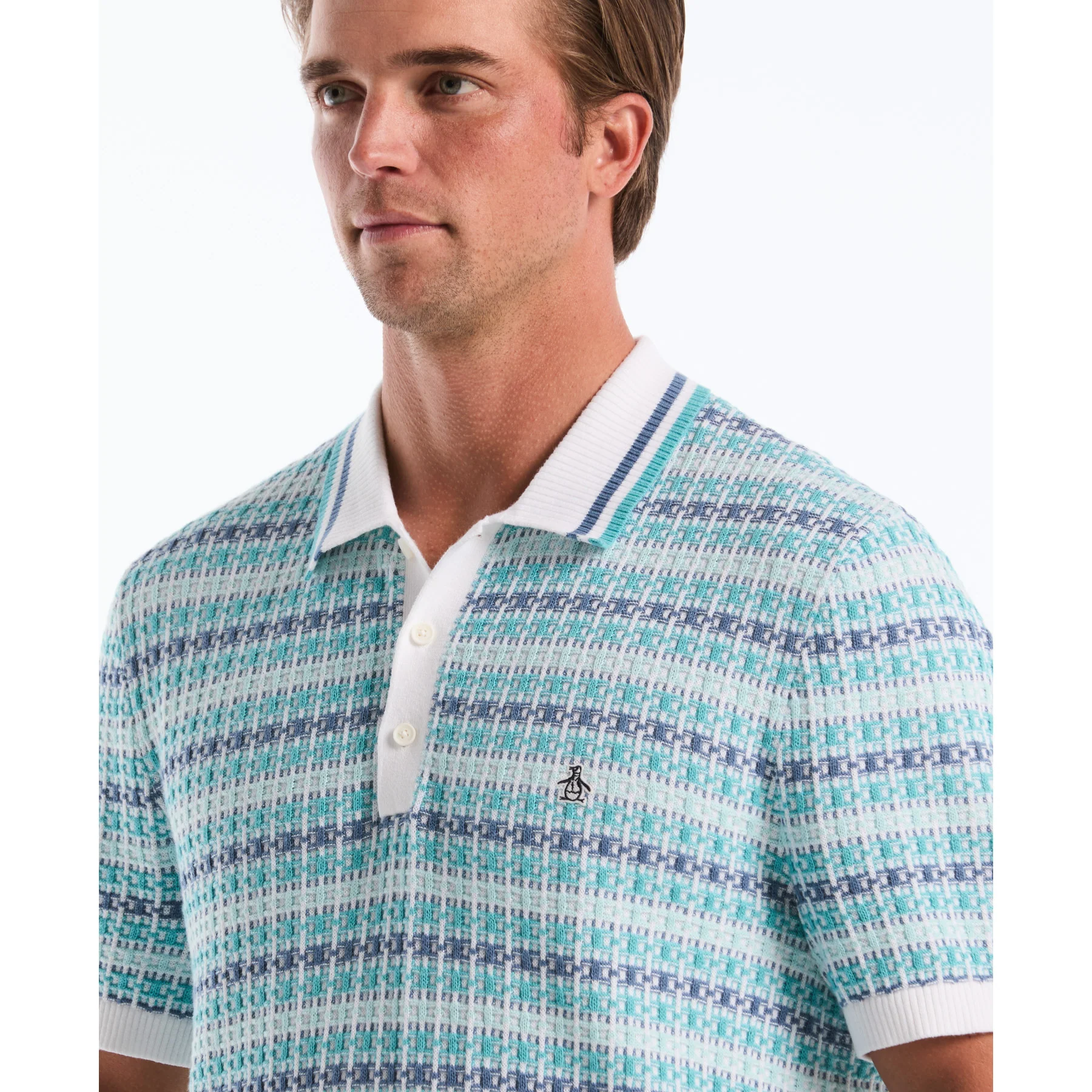 Textured Jacquard Sweater Polo In Bright White - Image 4