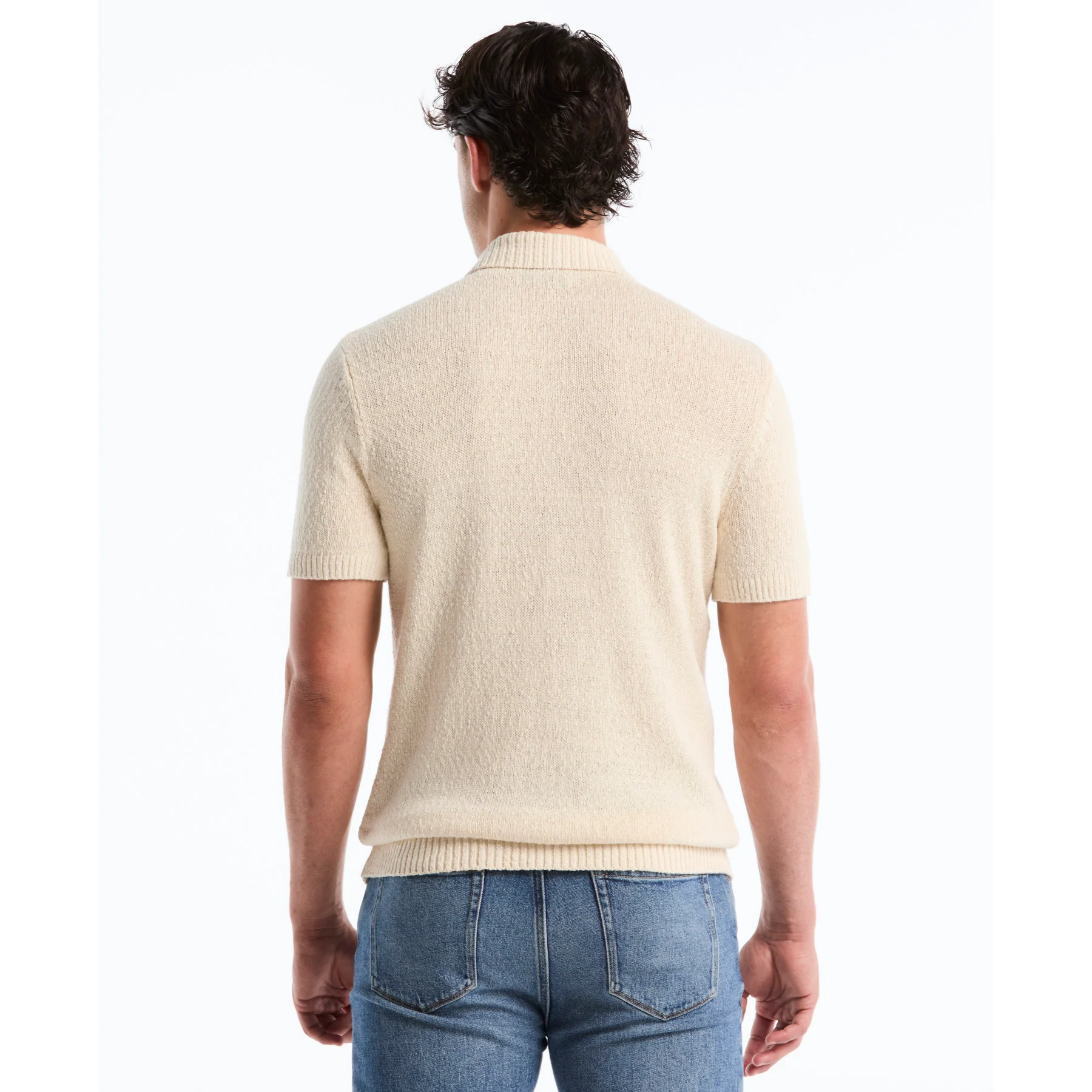 Textured Johnny Collar Sweater Polo In Birch - Image 3