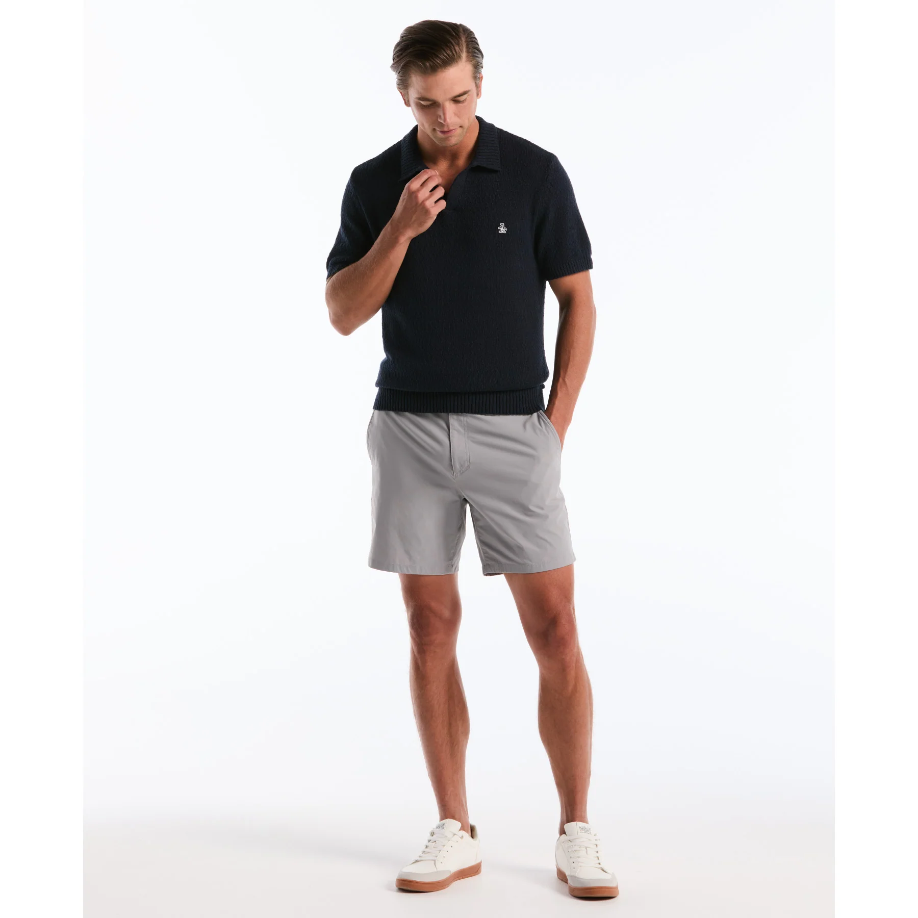 Textured Johnny Collar Sweater Polo In Dark Sapphire - Image 2