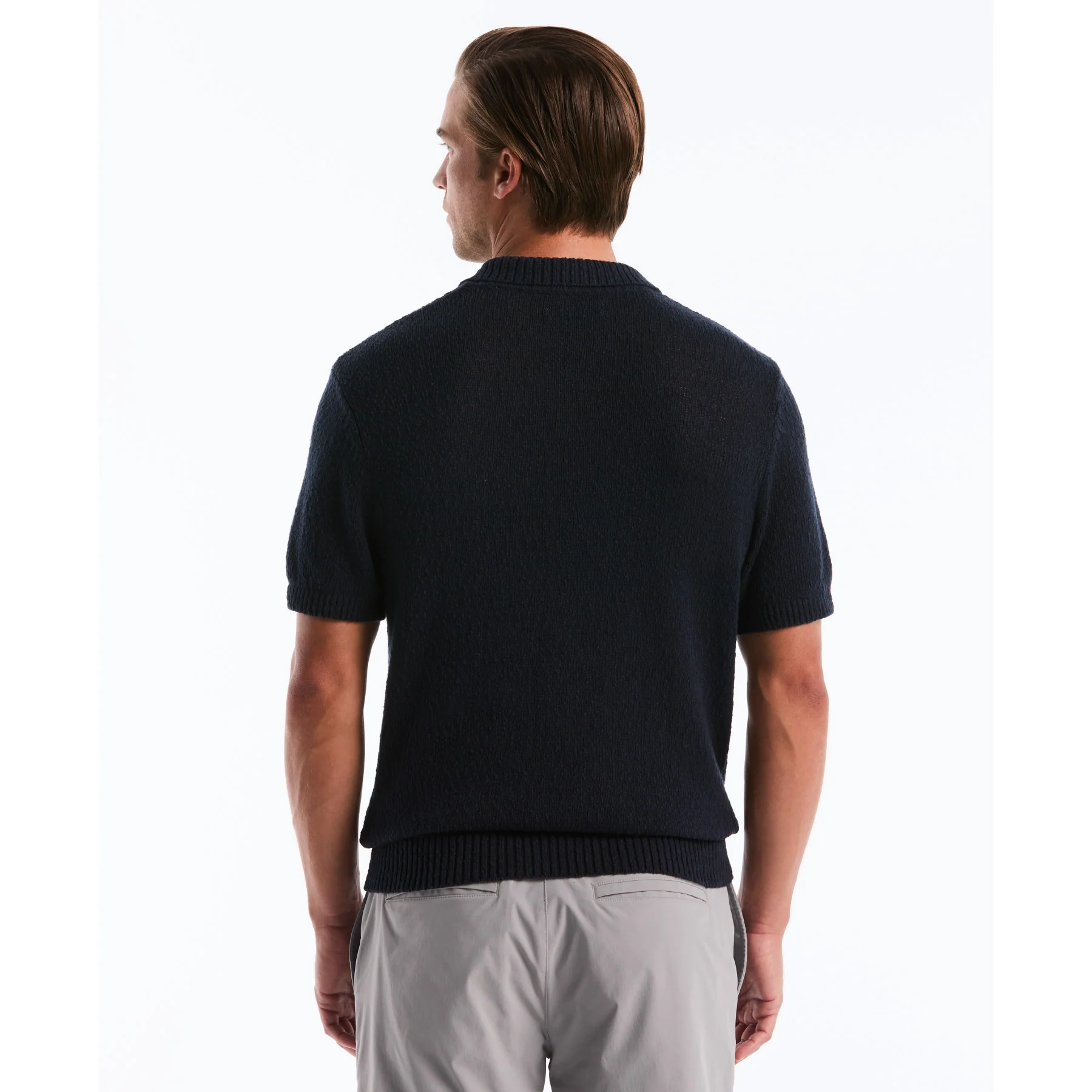 Textured Johnny Collar Sweater Polo In Dark Sapphire - Image 3