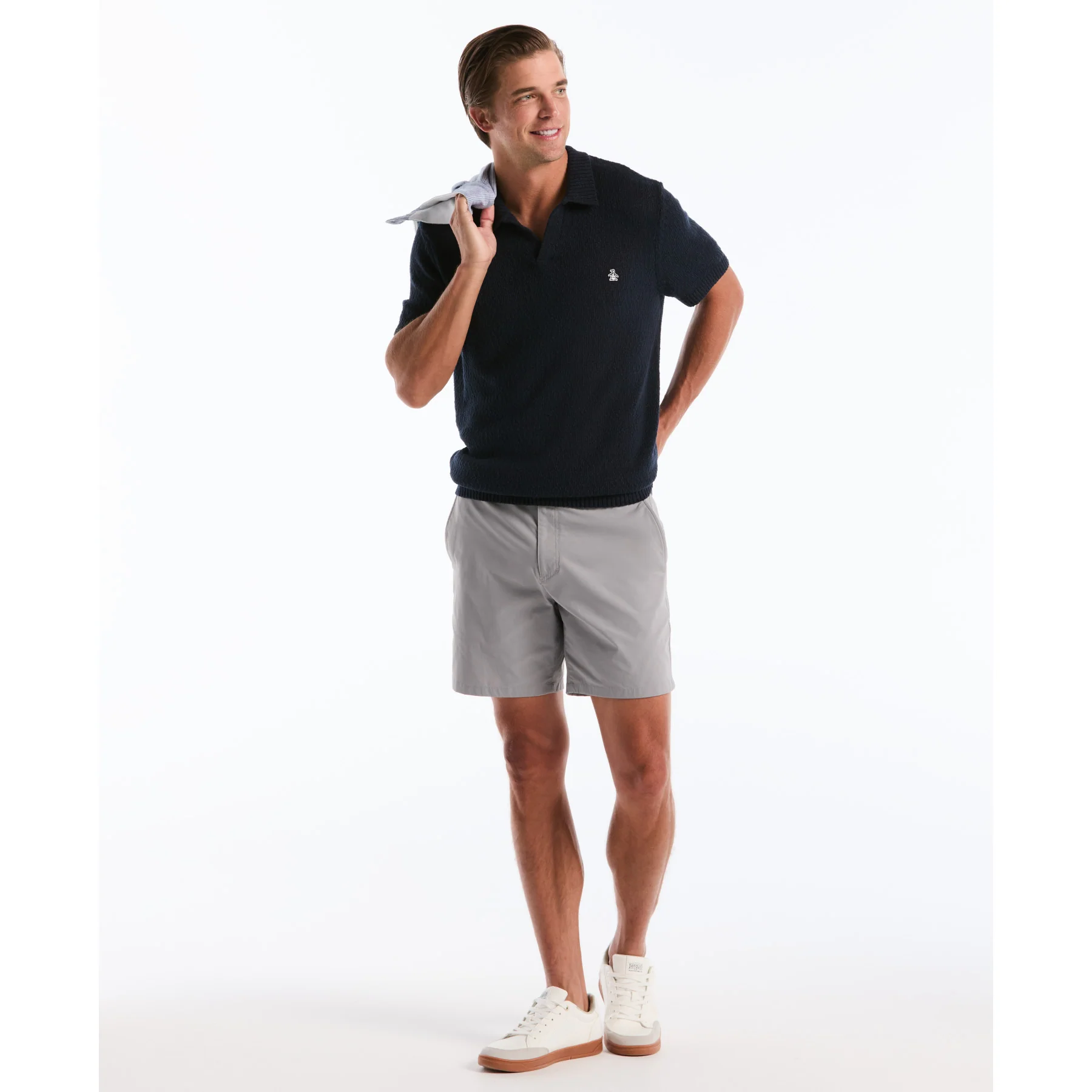 Textured Johnny Collar Sweater Polo In Dark Sapphire - Image 5