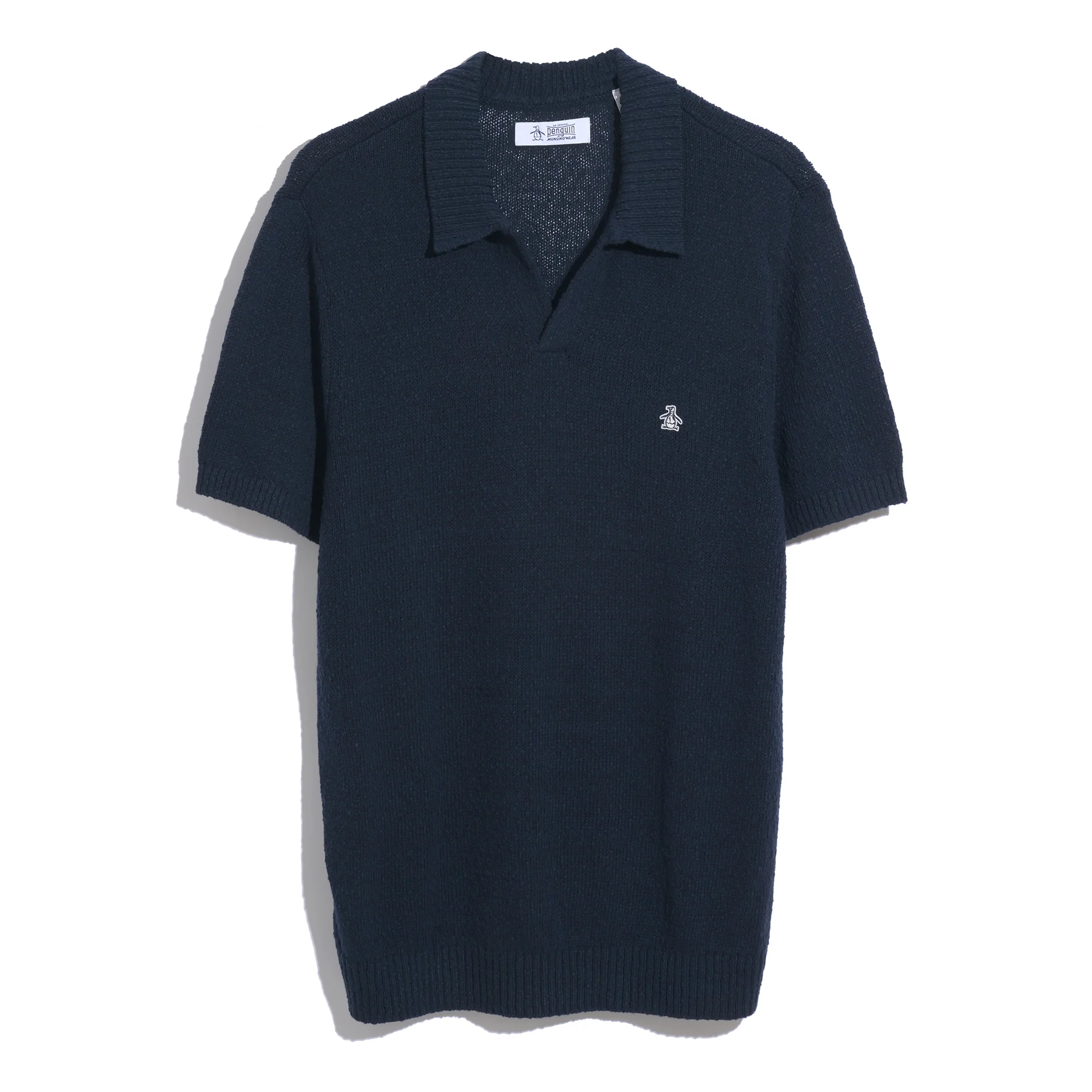 Textured Johnny Collar Sweater Polo In Dark Sapphire - Image 6