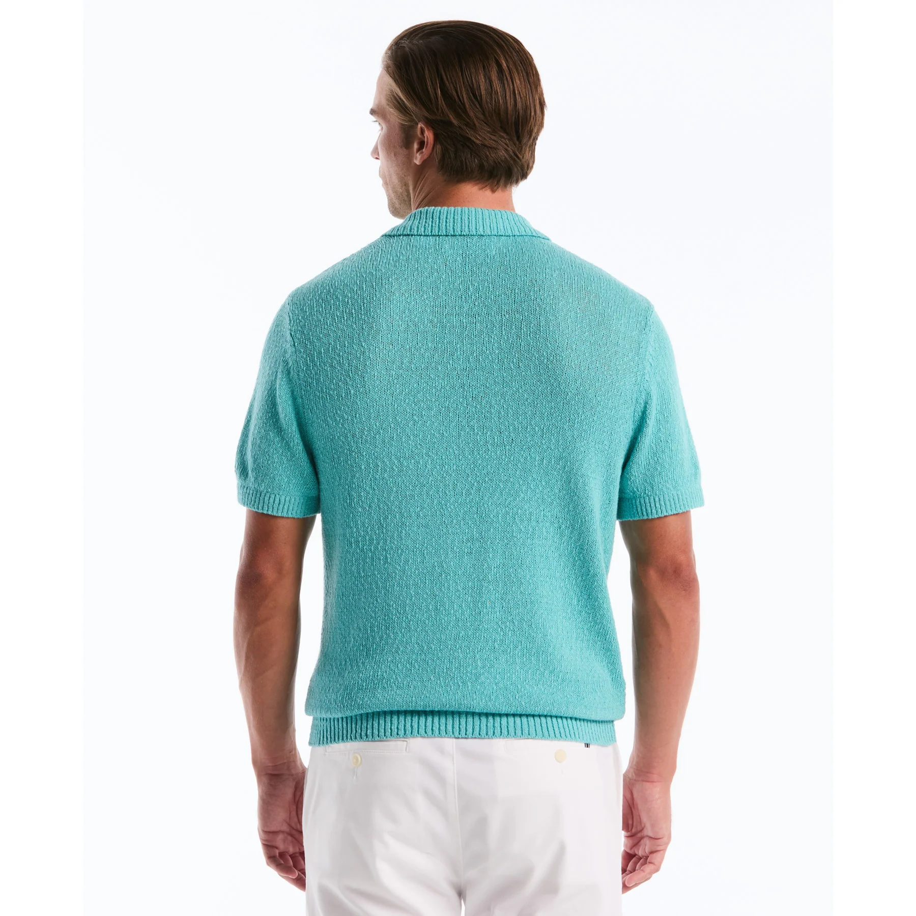 Textured Johnny Collar Sweater Polo In Aquarelle - Image 3