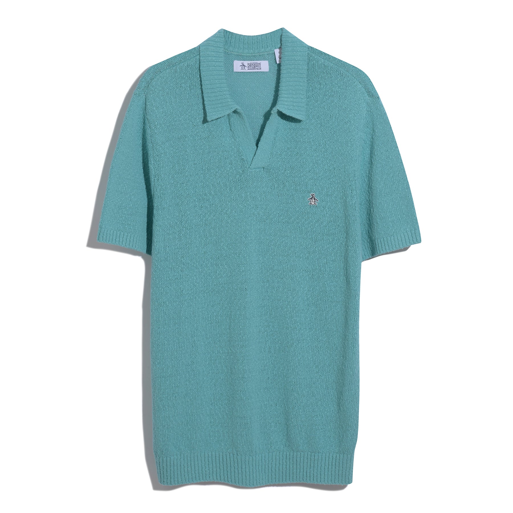 Textured Johnny Collar Sweater Polo In Aquarelle - Image 6