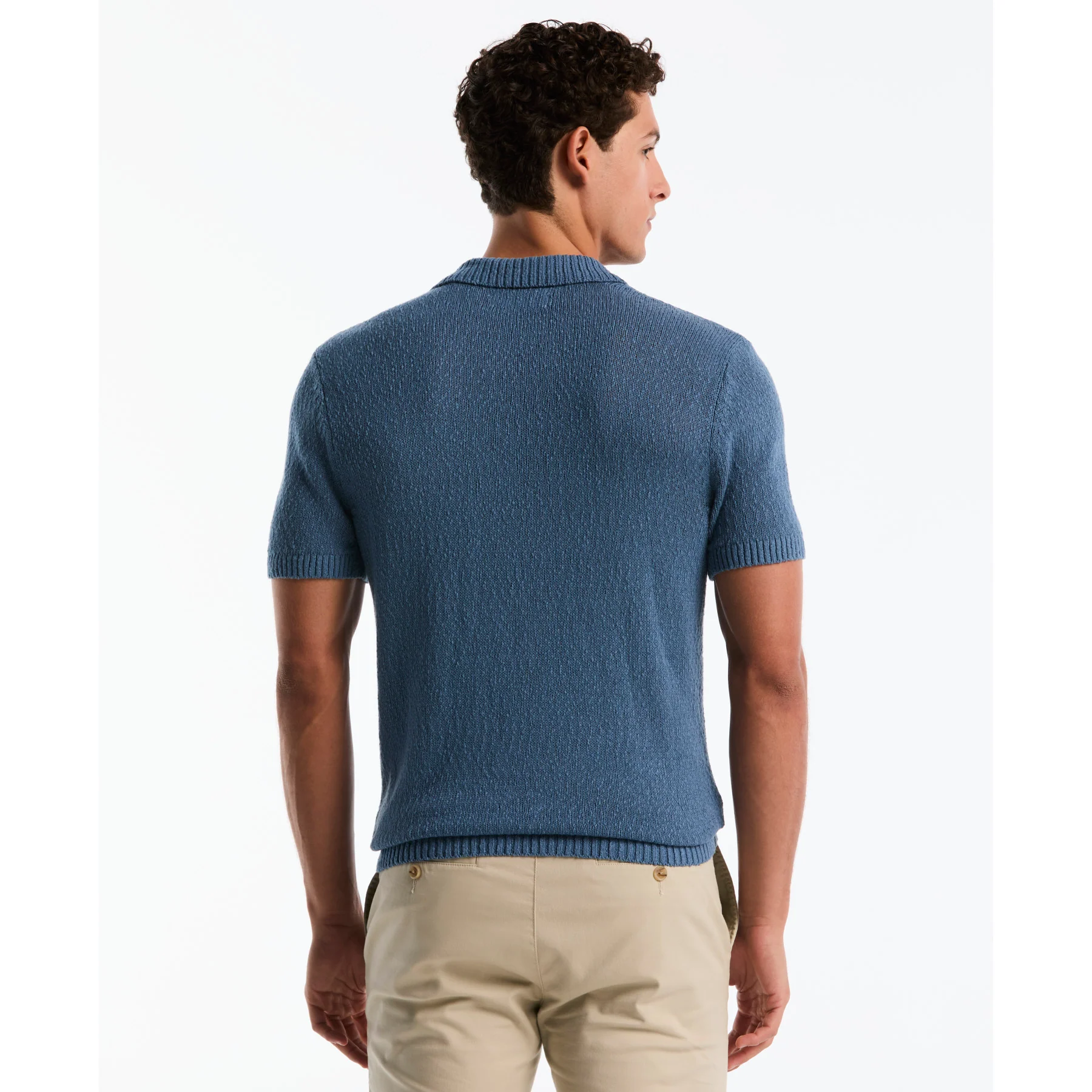 Textured Johnny Collar Sweater Polo In Copen Blue - Image 3