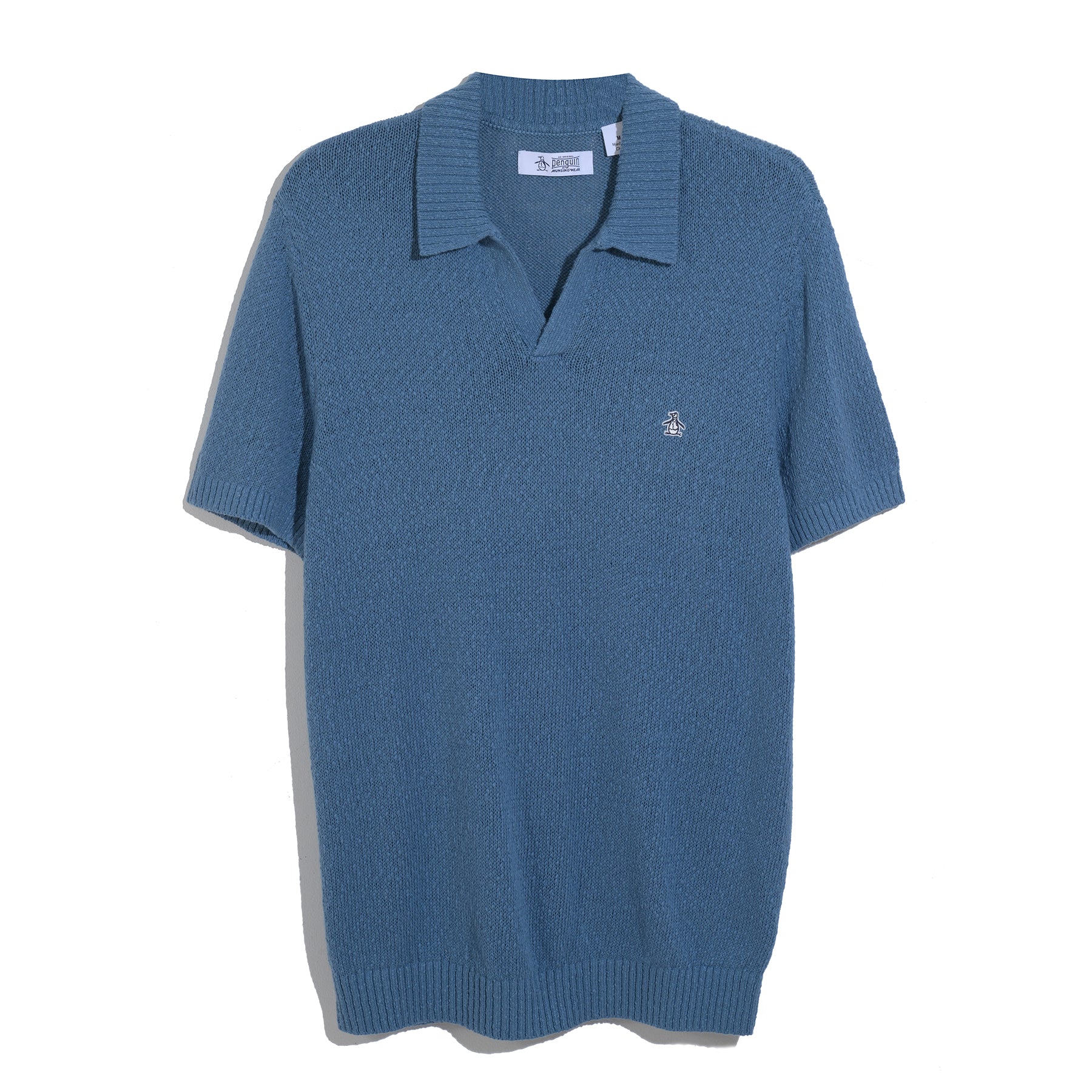 Textured Johnny Collar Sweater Polo In Copen Blue - Image 6