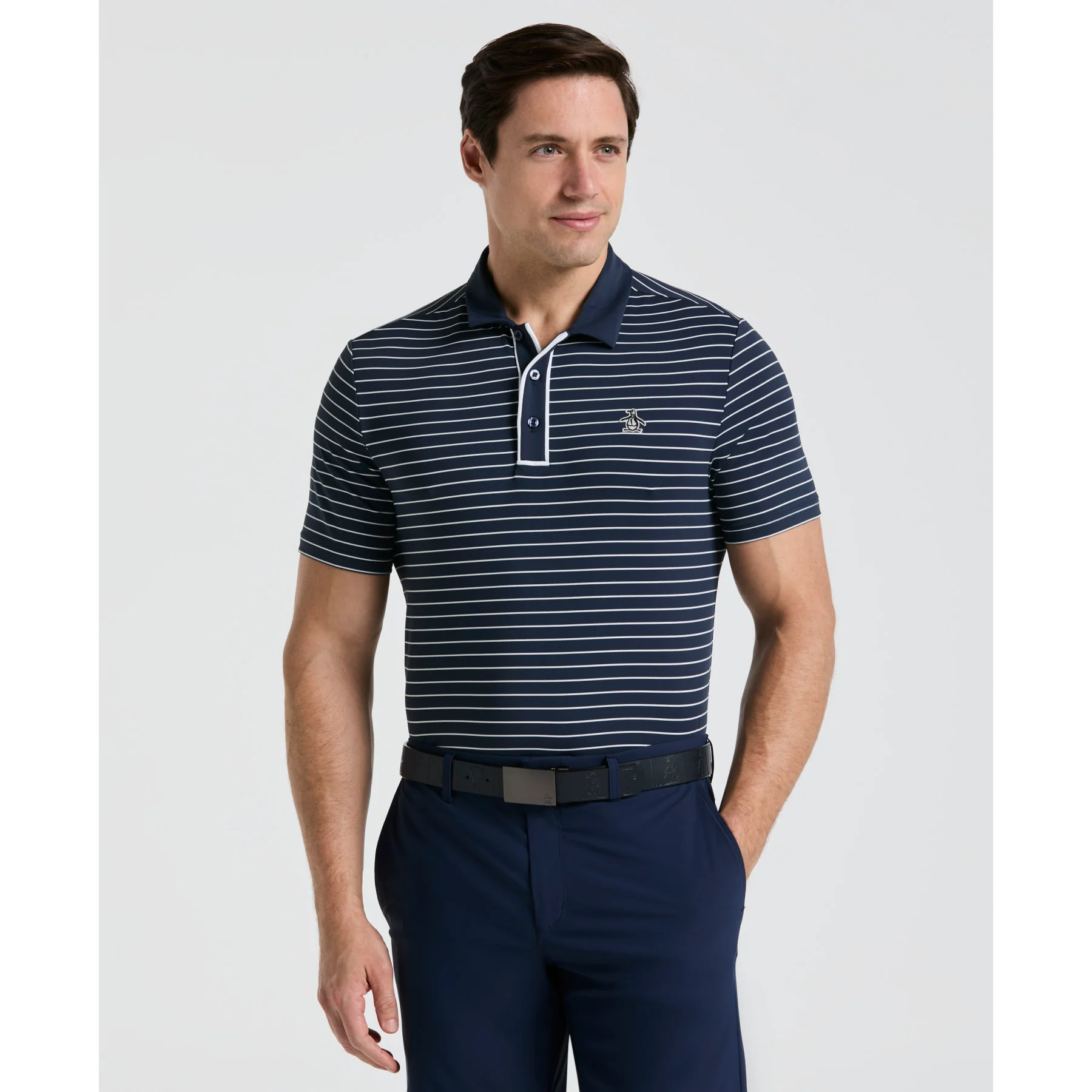 The Heritage Stripe Golf Polo Shirt In Black Iris