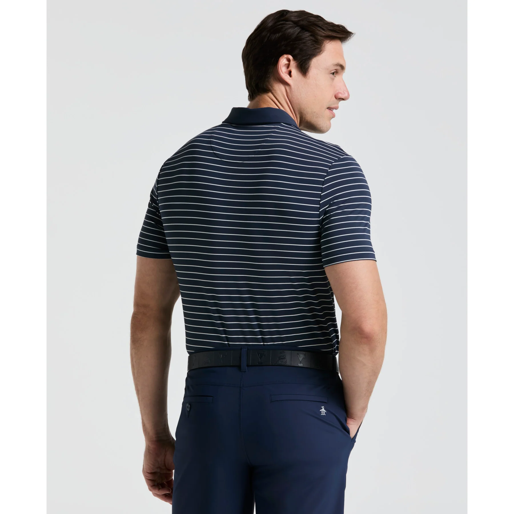 The Heritage Stripe Golf Polo Shirt In Black Iris - Image 2