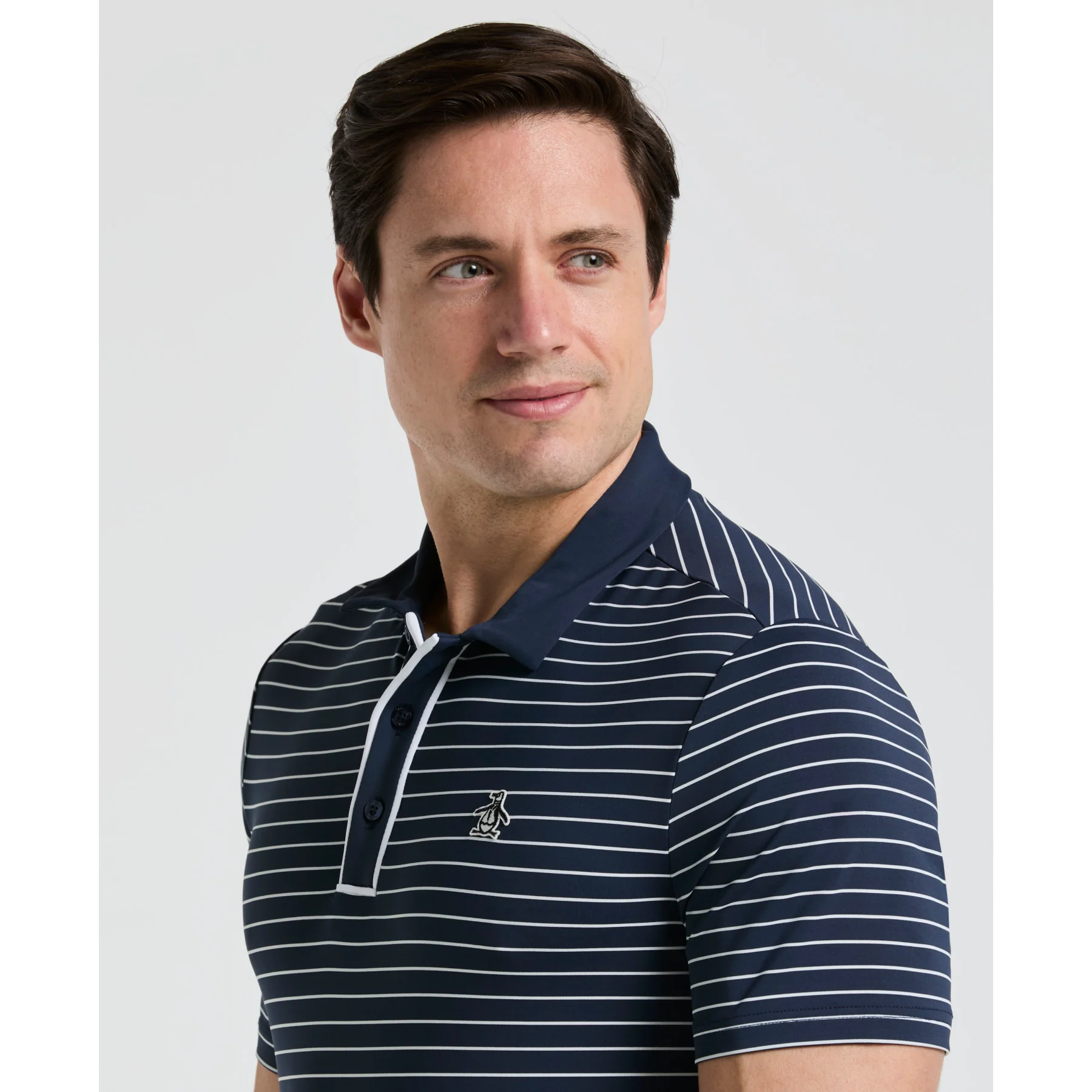 The Heritage Stripe Golf Polo Shirt In Black Iris - Image 3