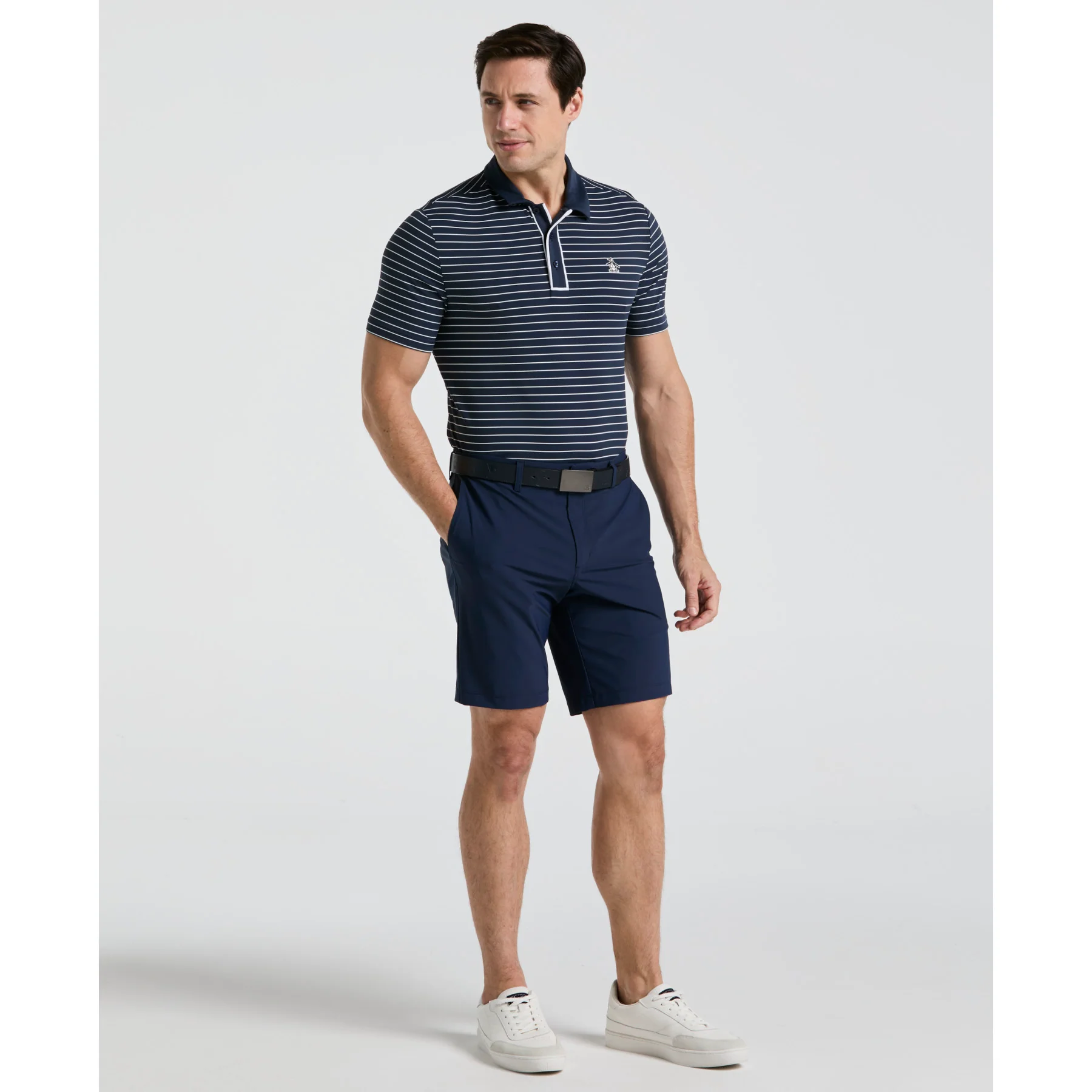 The Heritage Stripe Golf Polo Shirt In Black Iris - Image 4