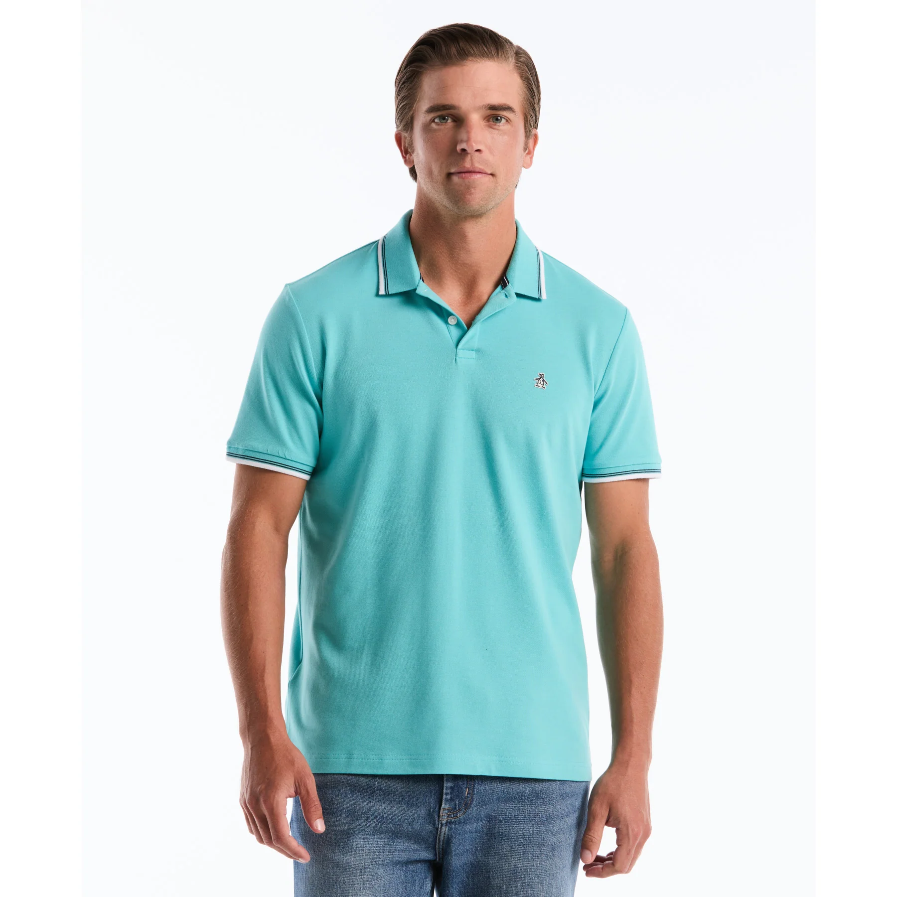Tipped Pique Polo Shirt In Aquarelle