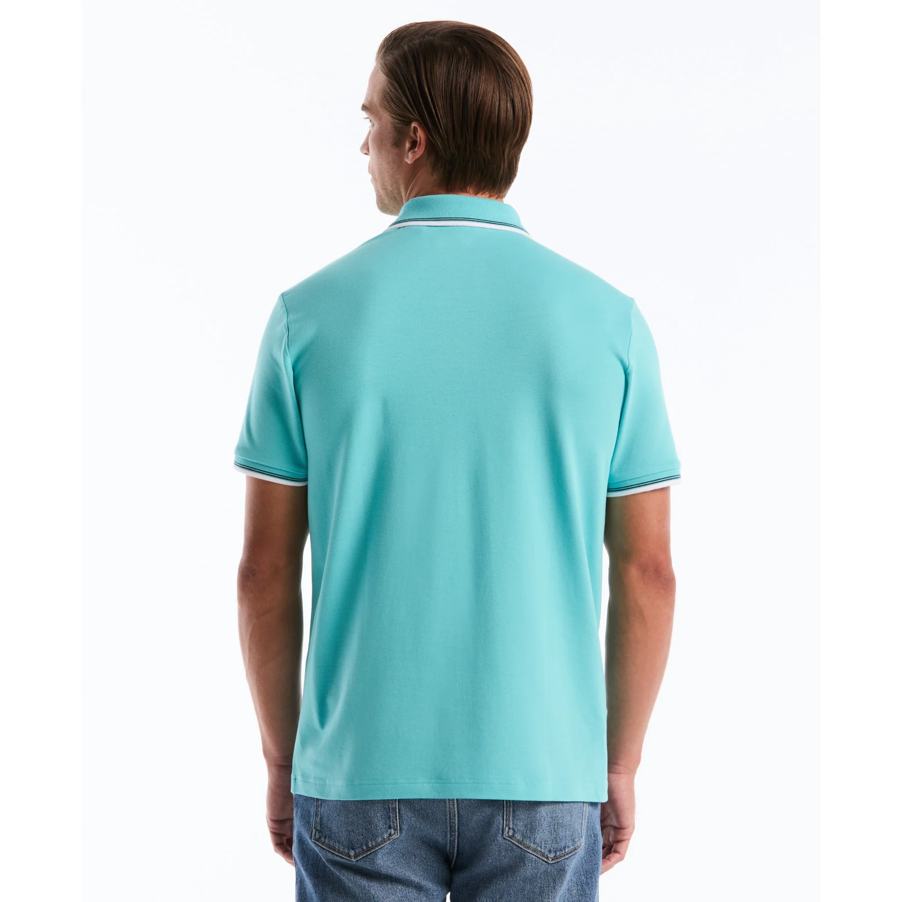 Tipped Pique Polo Shirt In Aquarelle - Image 2