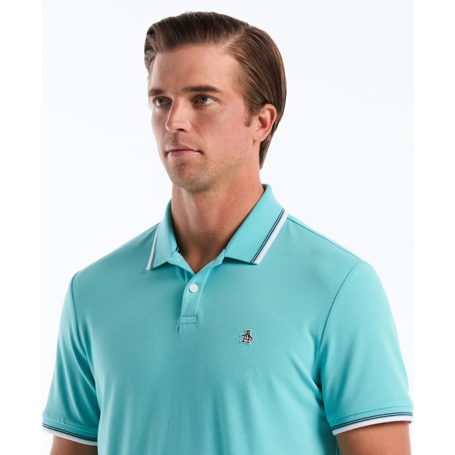 Tipped Pique Polo Shirt In Aquarelle - Image 3