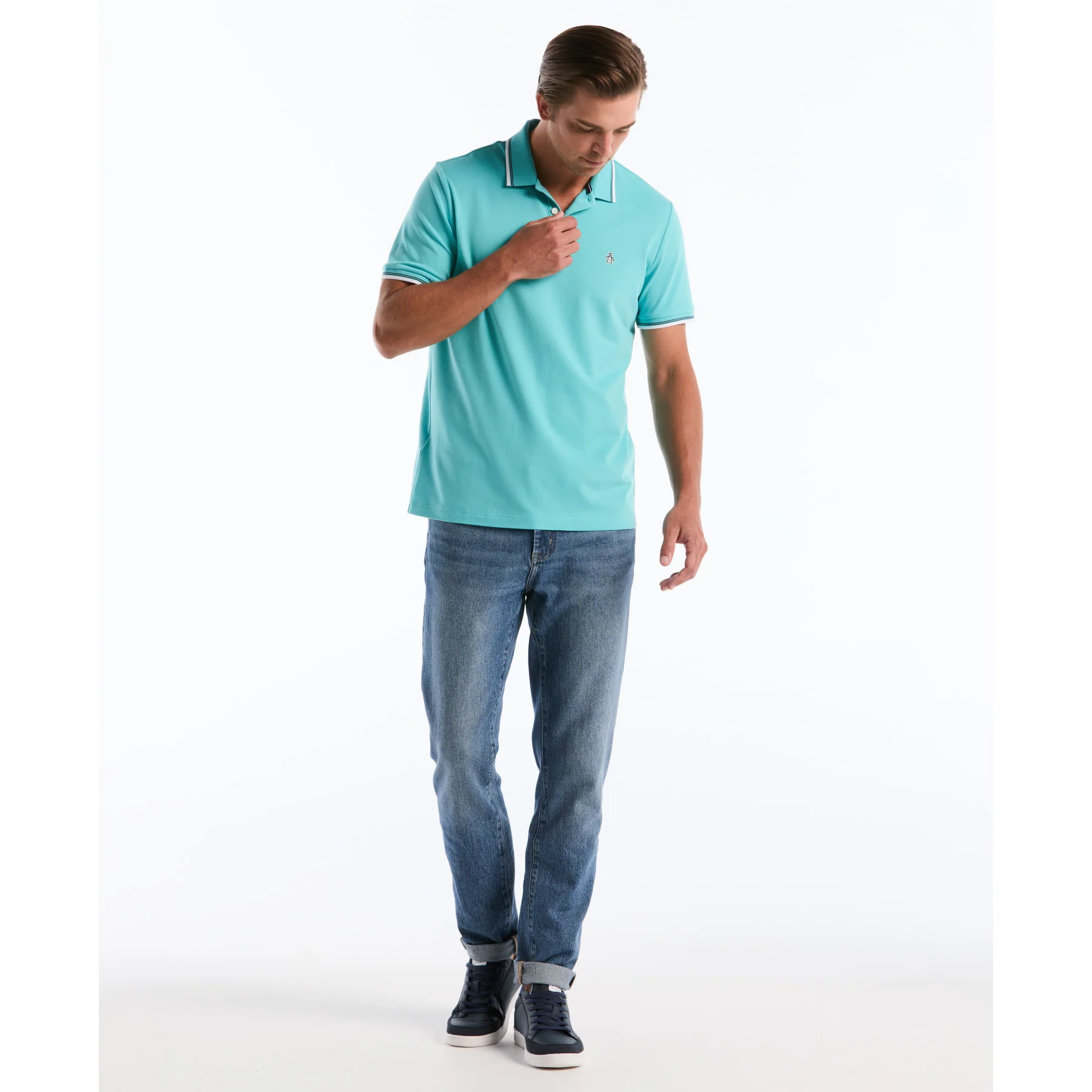 Tipped Pique Polo Shirt In Aquarelle - Image 4