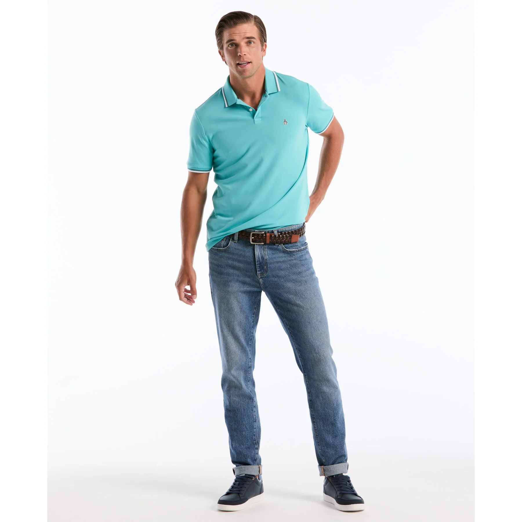 Tipped Pique Polo Shirt In Aquarelle - Image 5