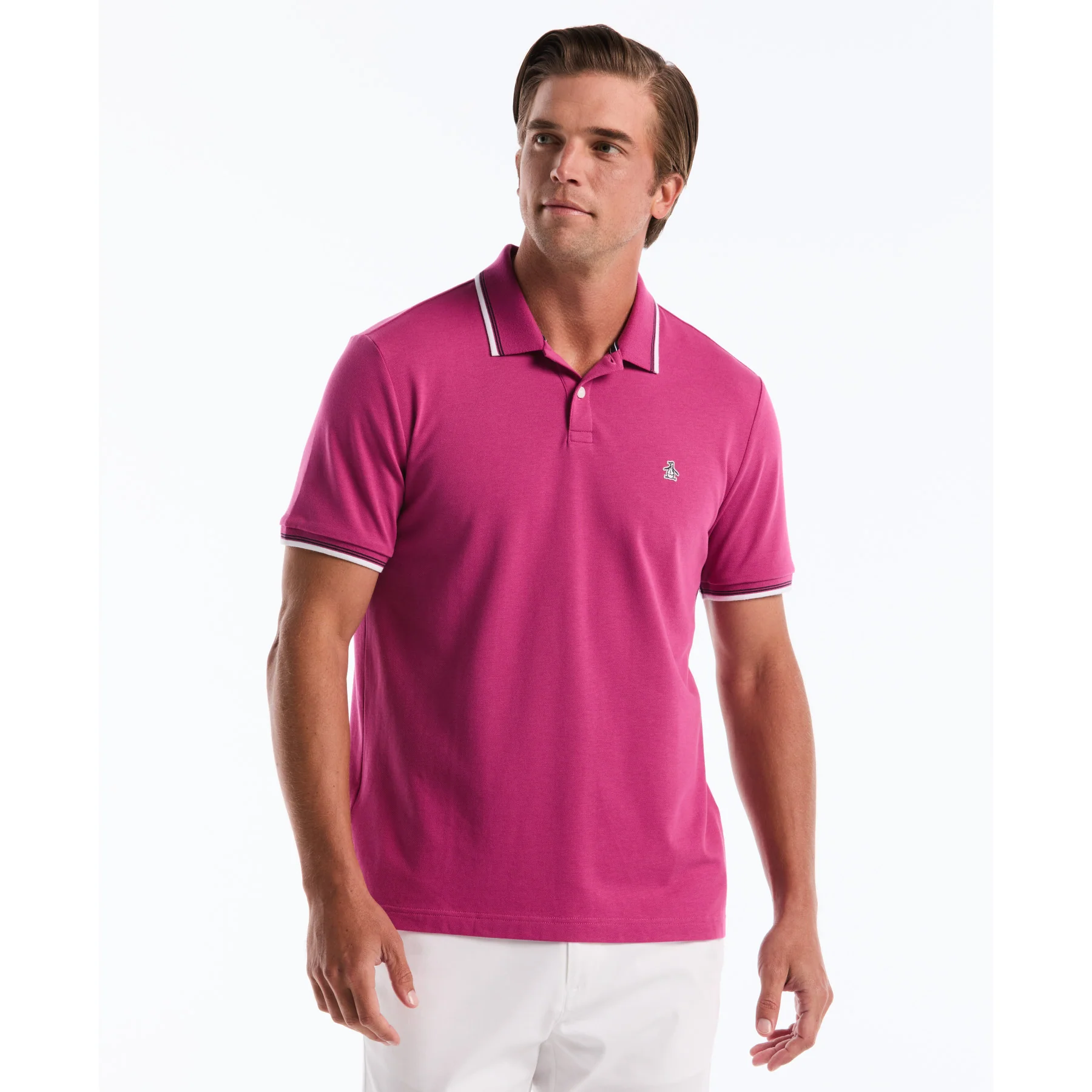 Tipped Pique Polo Shirt In Magenta Haze