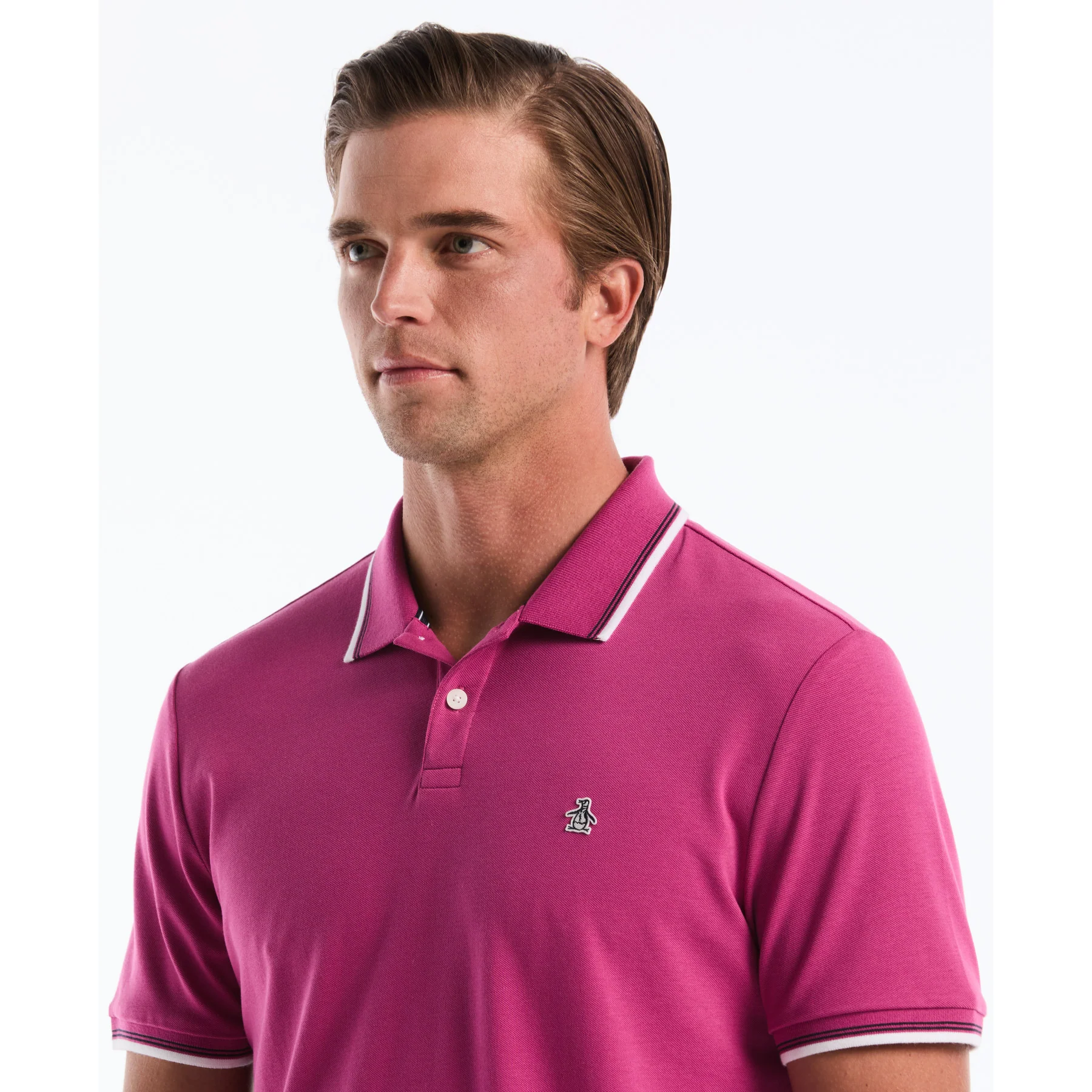 Tipped Pique Polo Shirt In Magenta Haze - Image 3