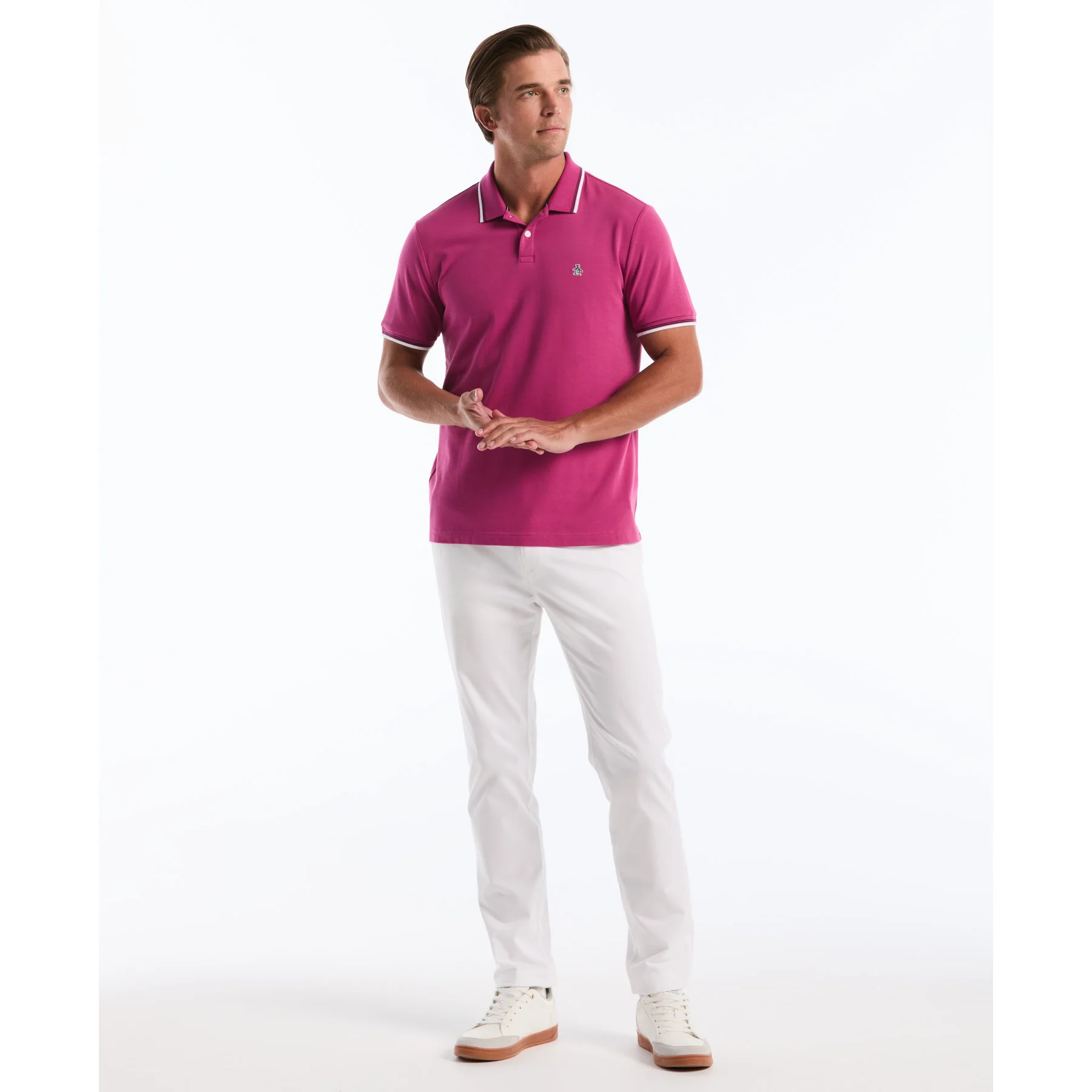 Tipped Pique Polo Shirt In Magenta Haze - Image 4