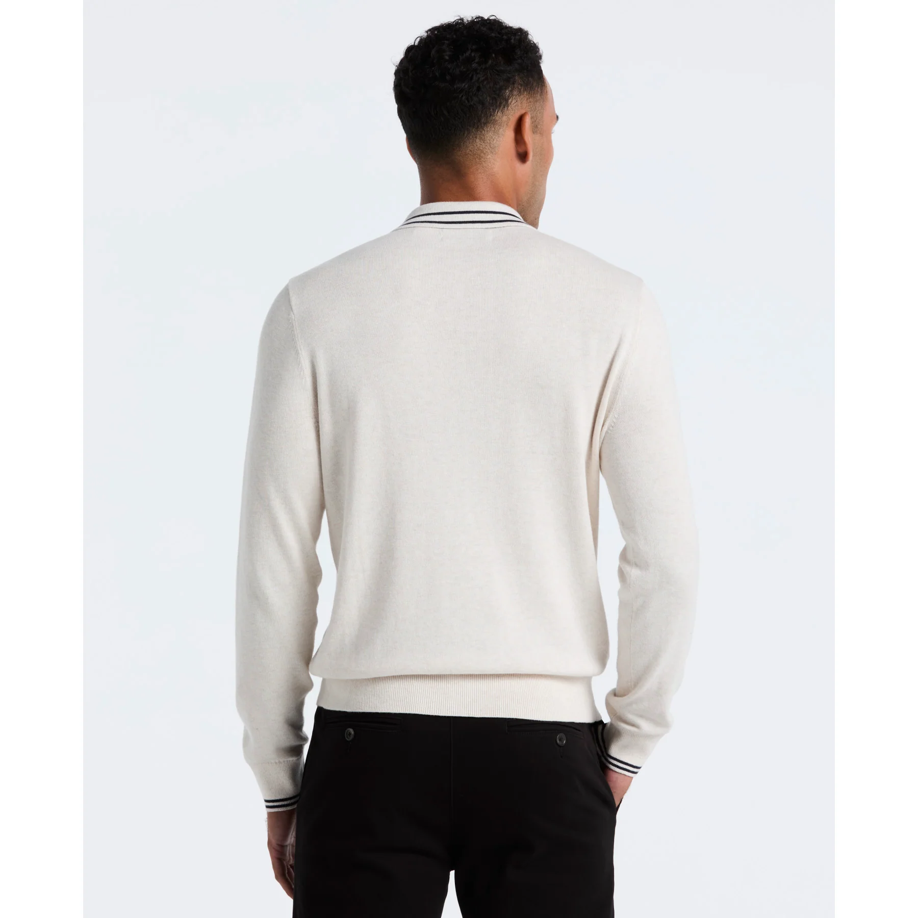 Tipped Quarter Zip Long Sleeve Sweater Polo In Birch Heather - Image 2