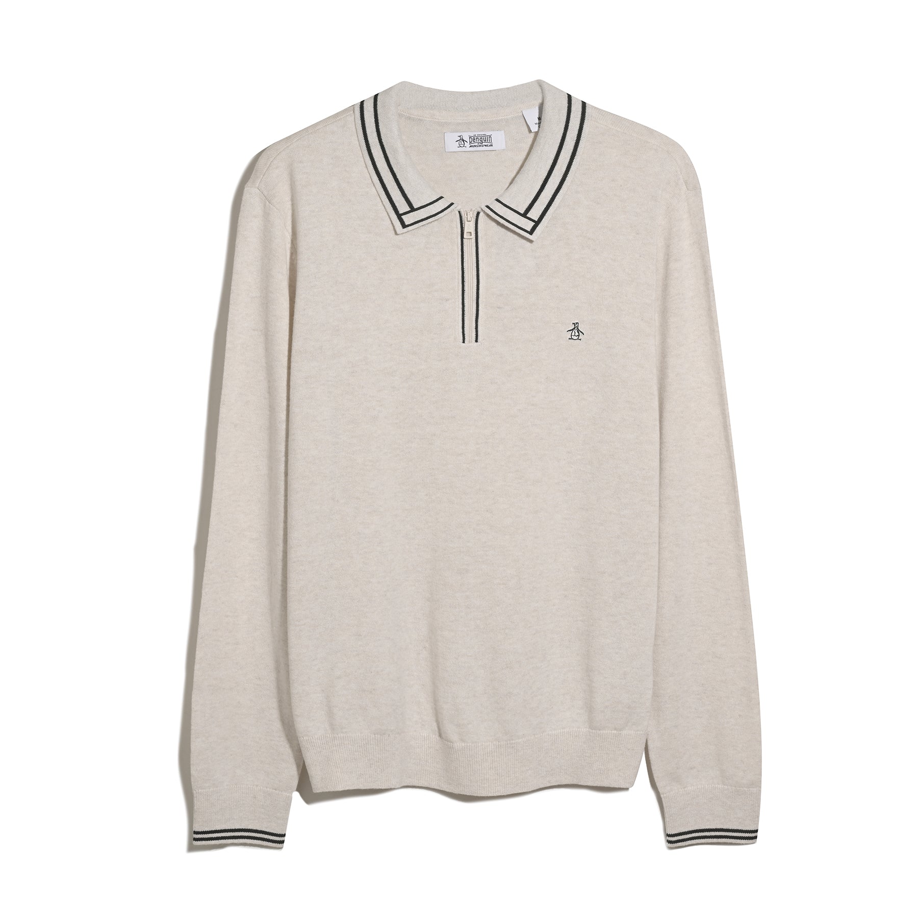 Tipped Quarter Zip Long Sleeve Sweater Polo In Birch Heather - Image 5