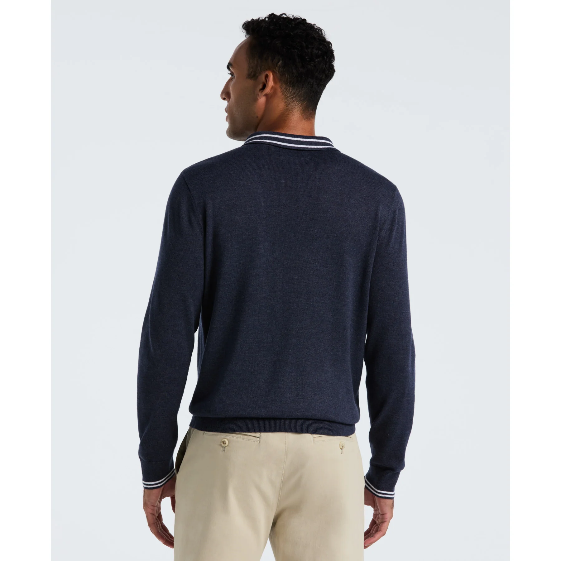 Tipped Quarter Zip Long Sleeve Sweater Polo In Dark Sapphire Heather - Image 2