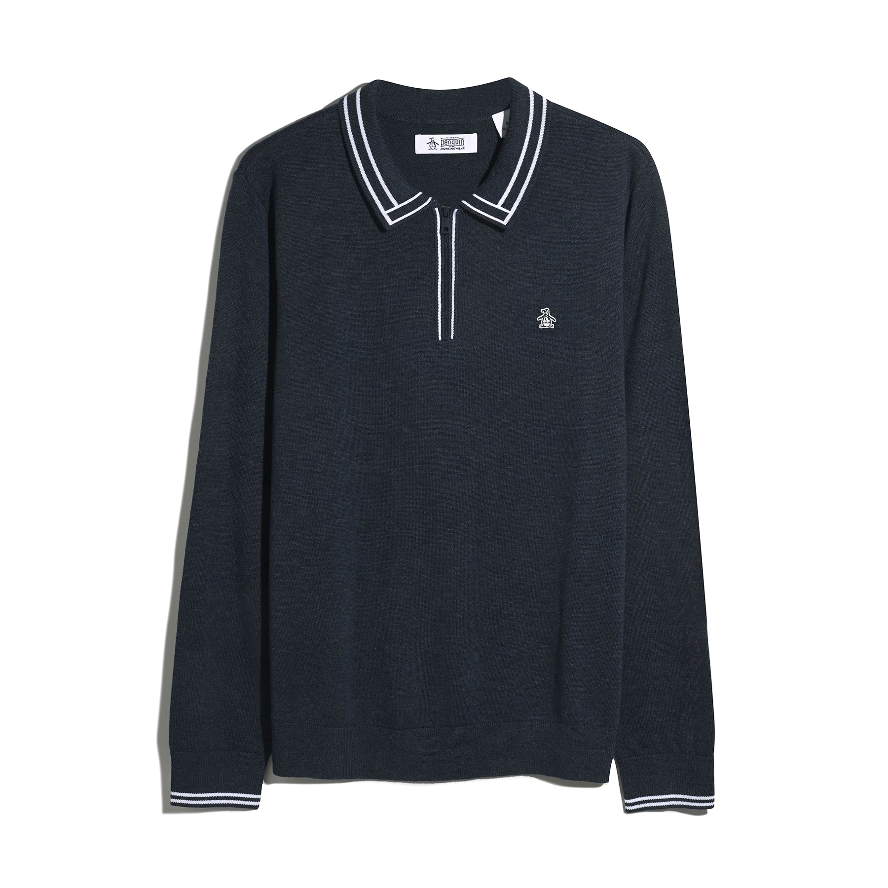Tipped Quarter Zip Long Sleeve Sweater Polo In Dark Sapphire Heather - Image 5