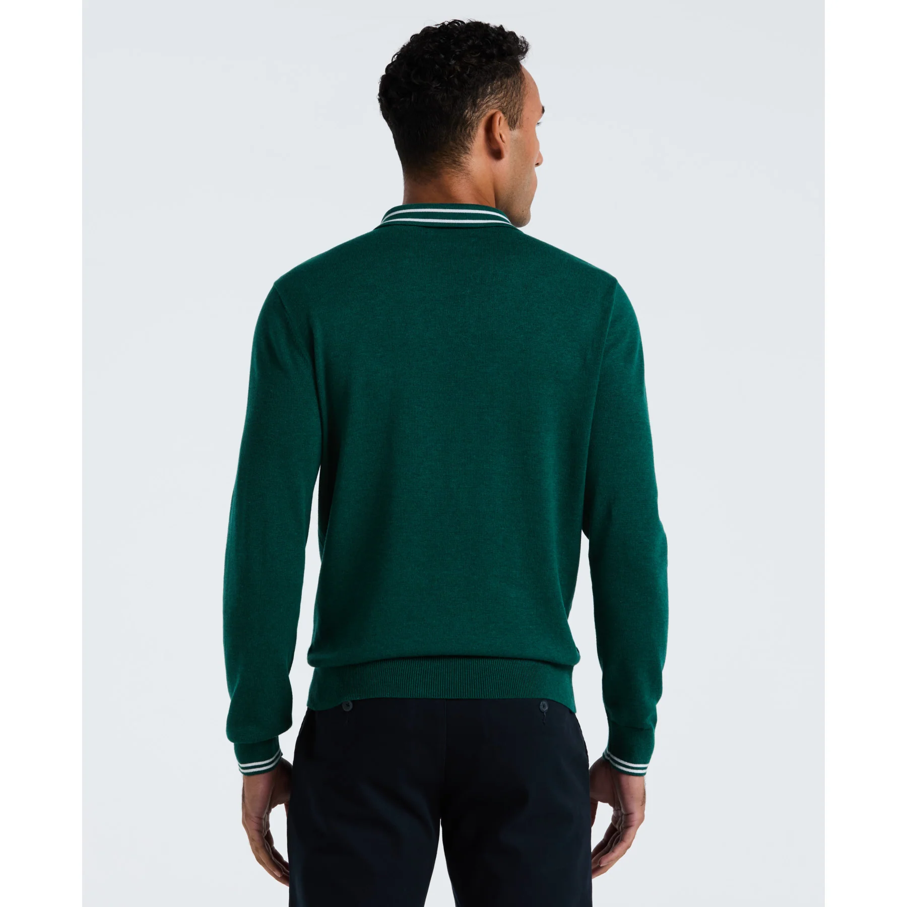 Tipped Quarter Zip Long Sleeve Sweater Polo In Botanical Green Heather - Image 2