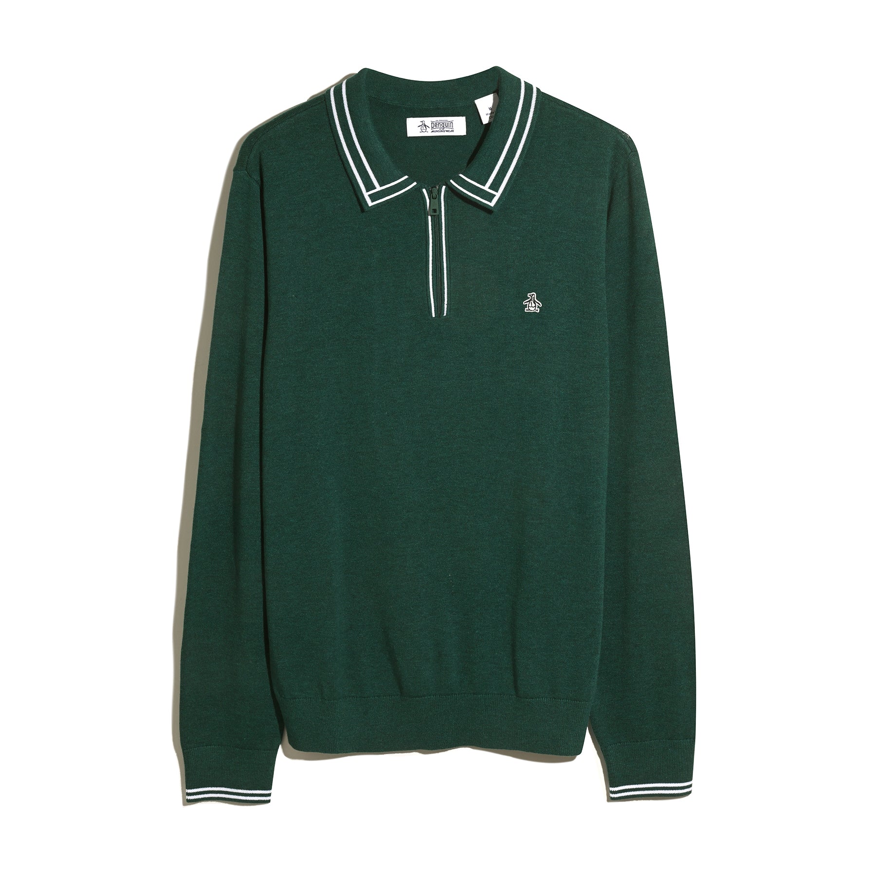 Tipped Quarter Zip Long Sleeve Sweater Polo In Botanical Green Heather - Image 5