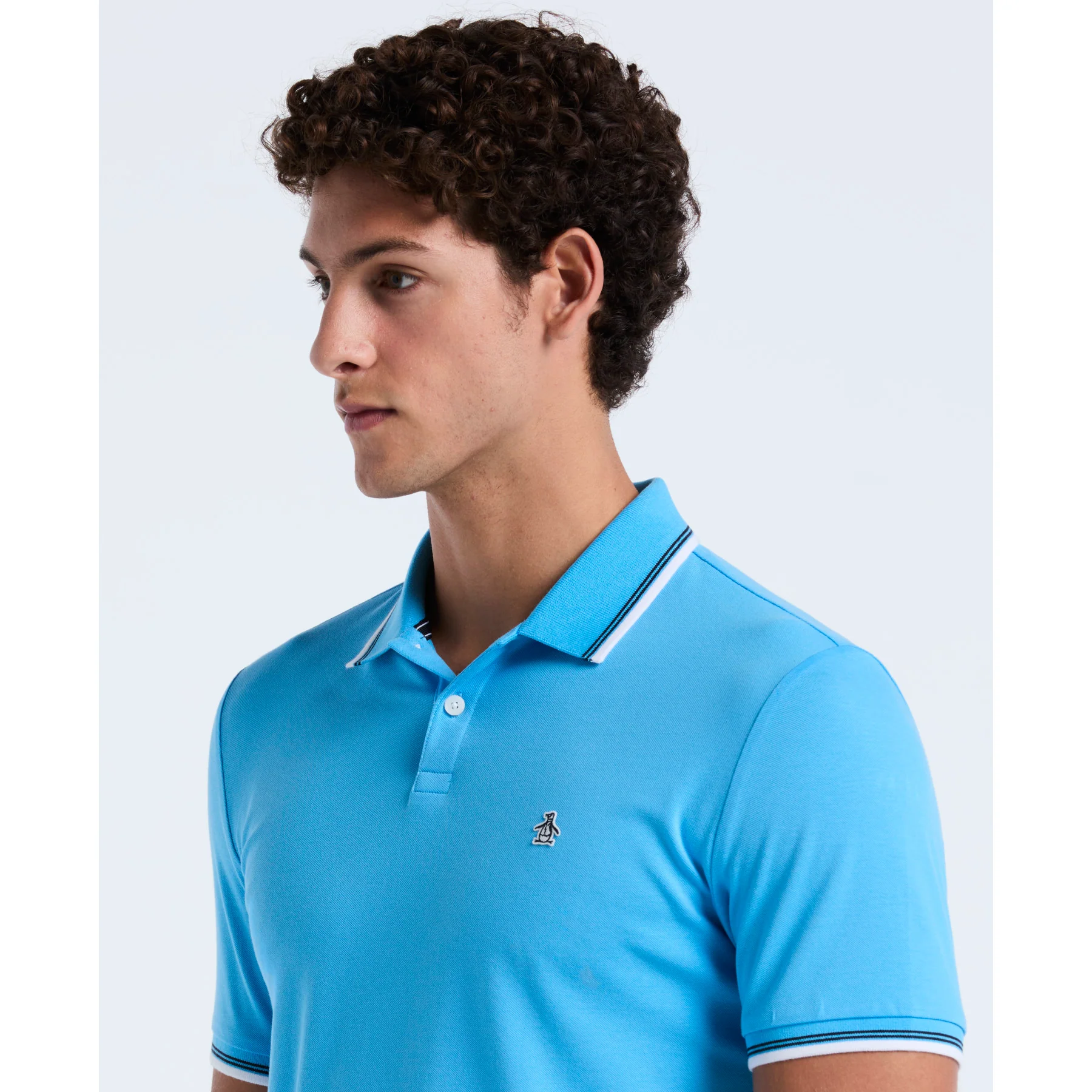Pique Sticker Pete Tipped Polo Shirt In Bonnie Blue - Image 3