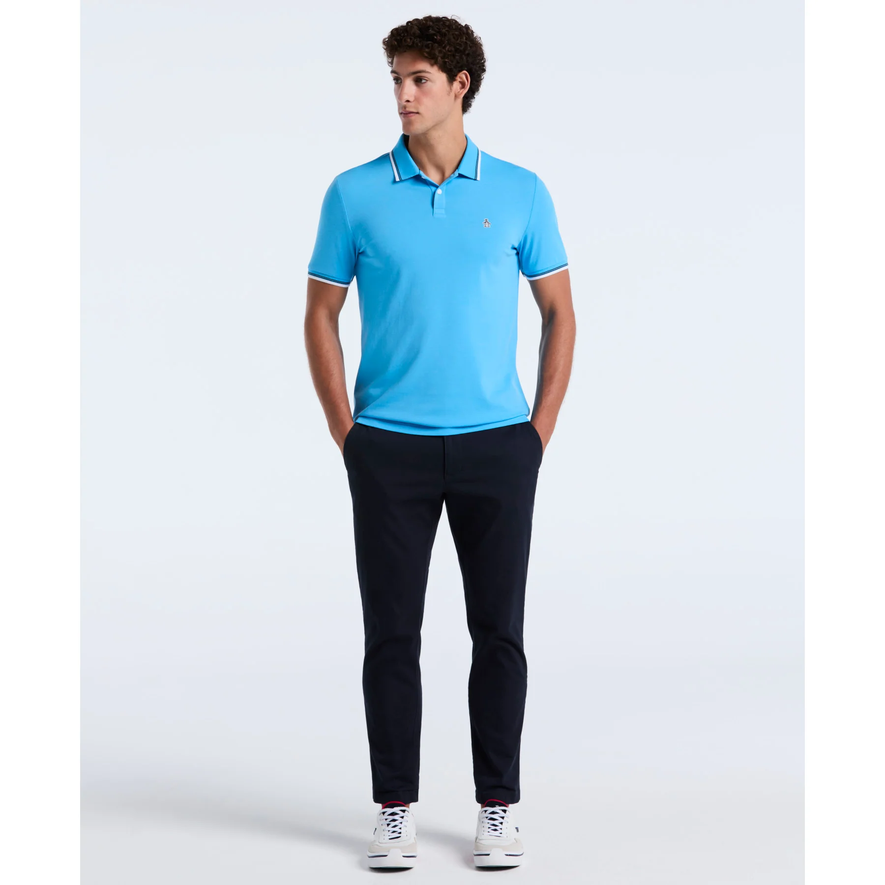 Pique Sticker Pete Tipped Polo Shirt In Bonnie Blue - Image 4