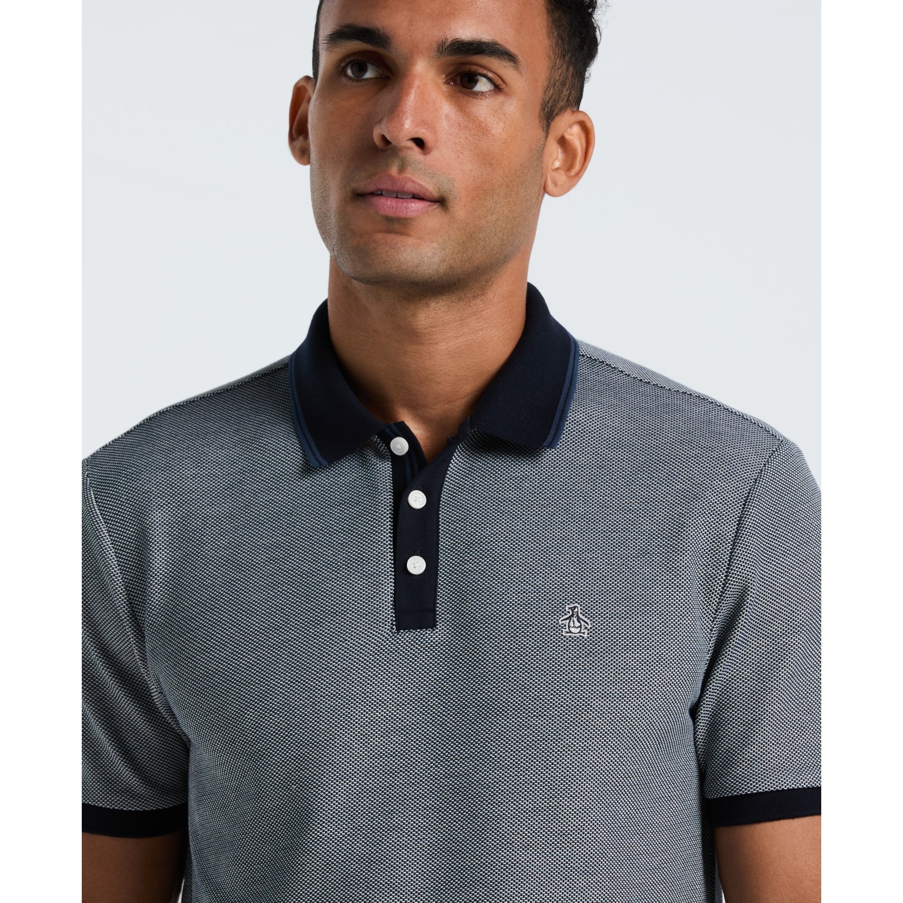 Tricolour Pique Polo Shirt In Dark Sapphire - Image 3