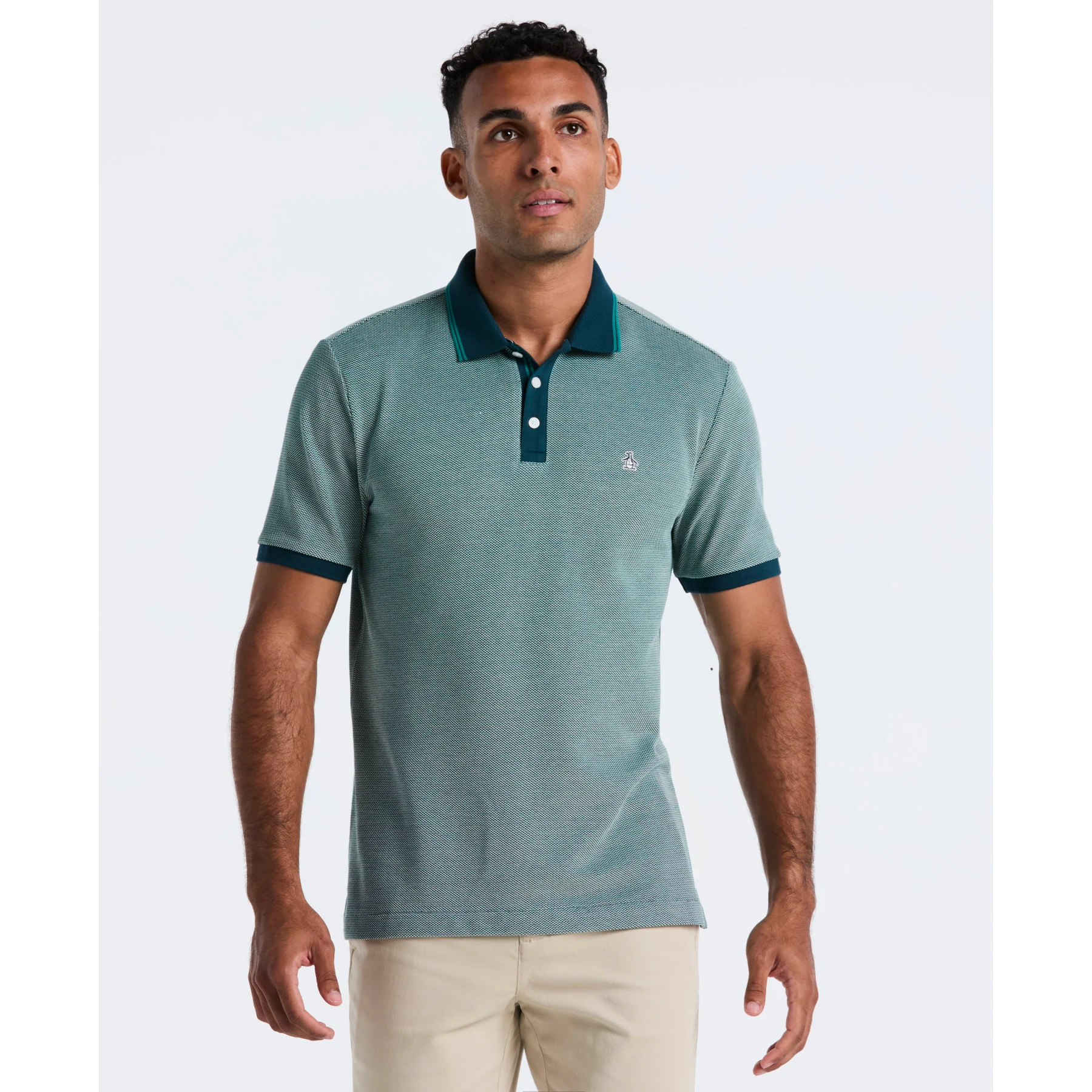 Tricolour Pique Polo Shirt In Reflecting Pond