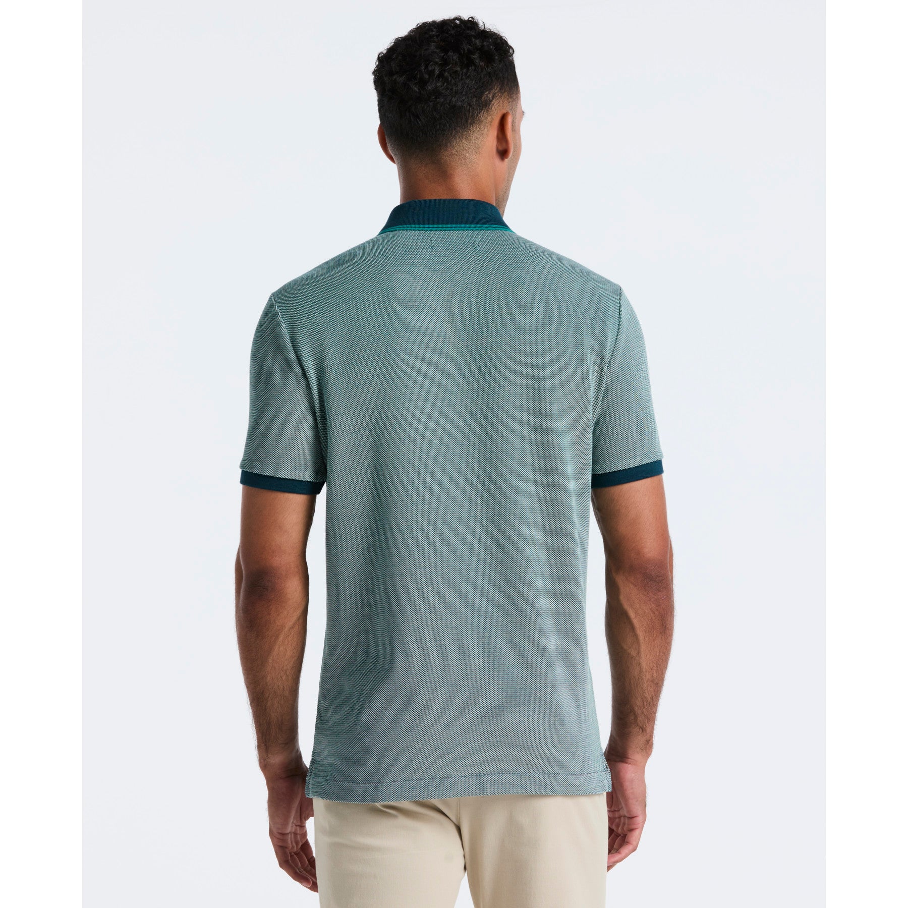 Tricolour Pique Polo Shirt In Reflecting Pond - Image 2