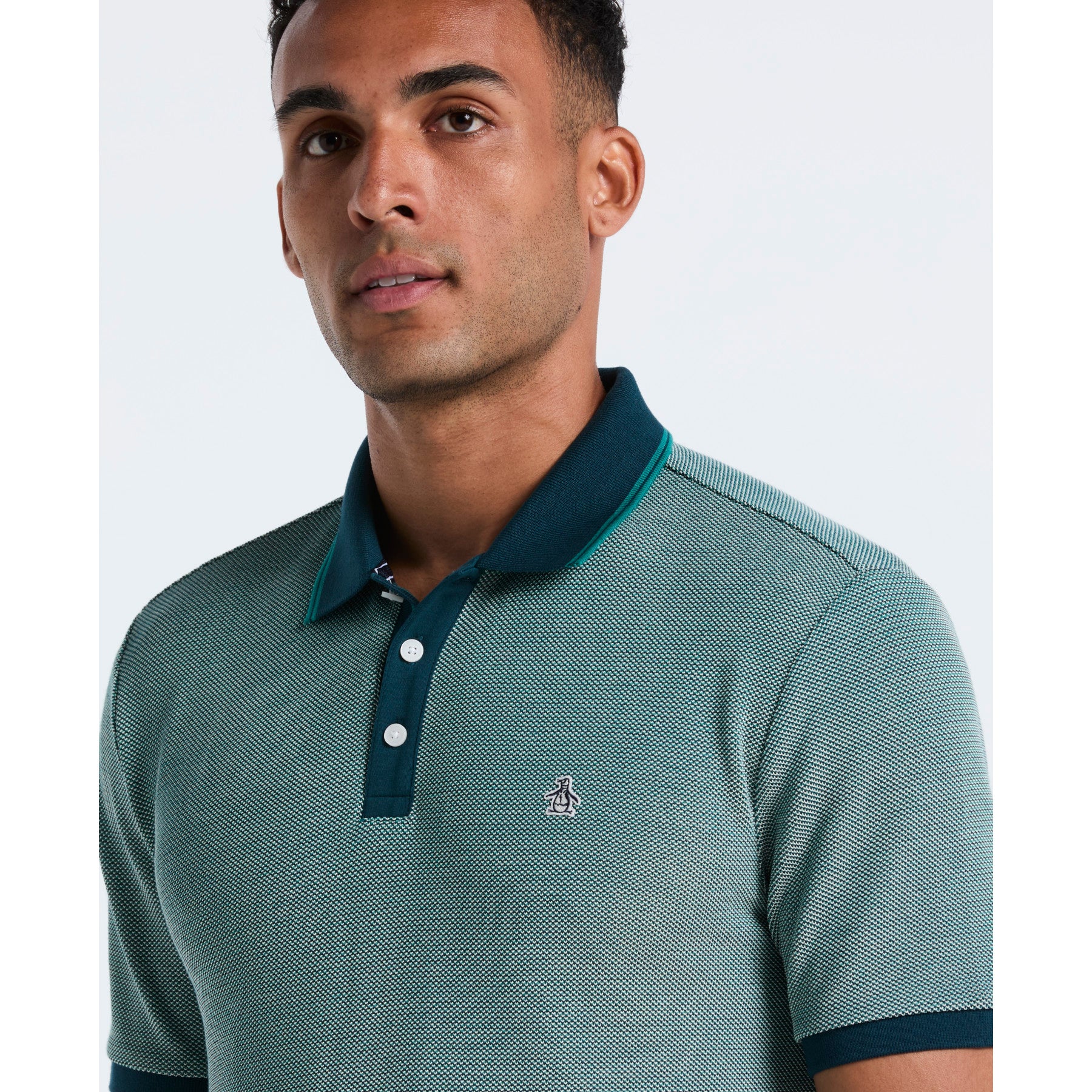 Tricolour Pique Polo Shirt In Reflecting Pond - Image 3