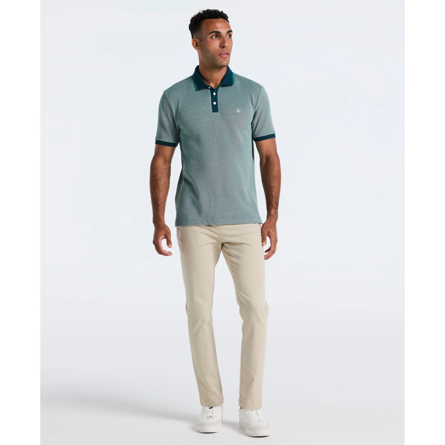 Tricolour Pique Polo Shirt In Reflecting Pond - Image 4