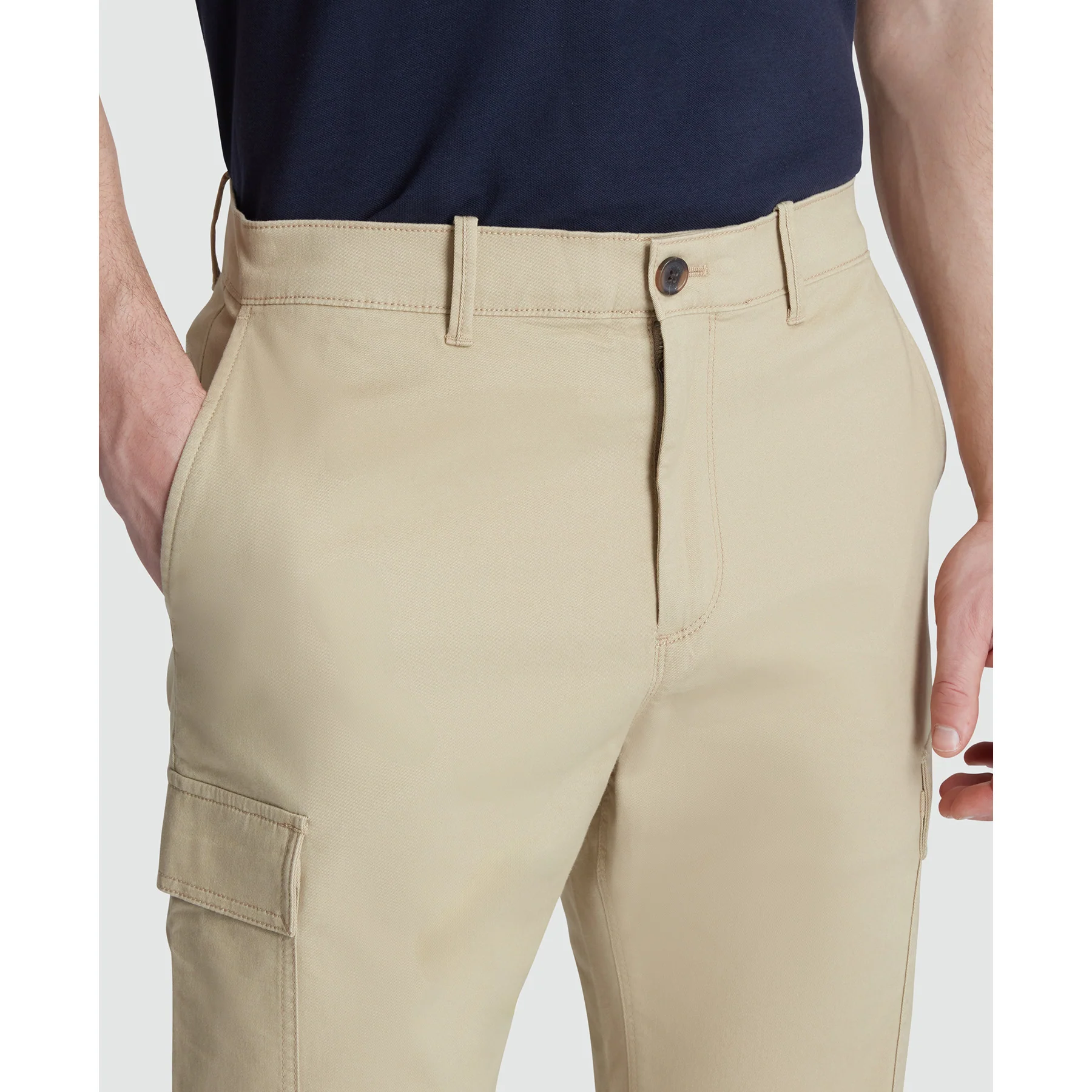 Twill Cargo Trousers In Travertine - Image 3