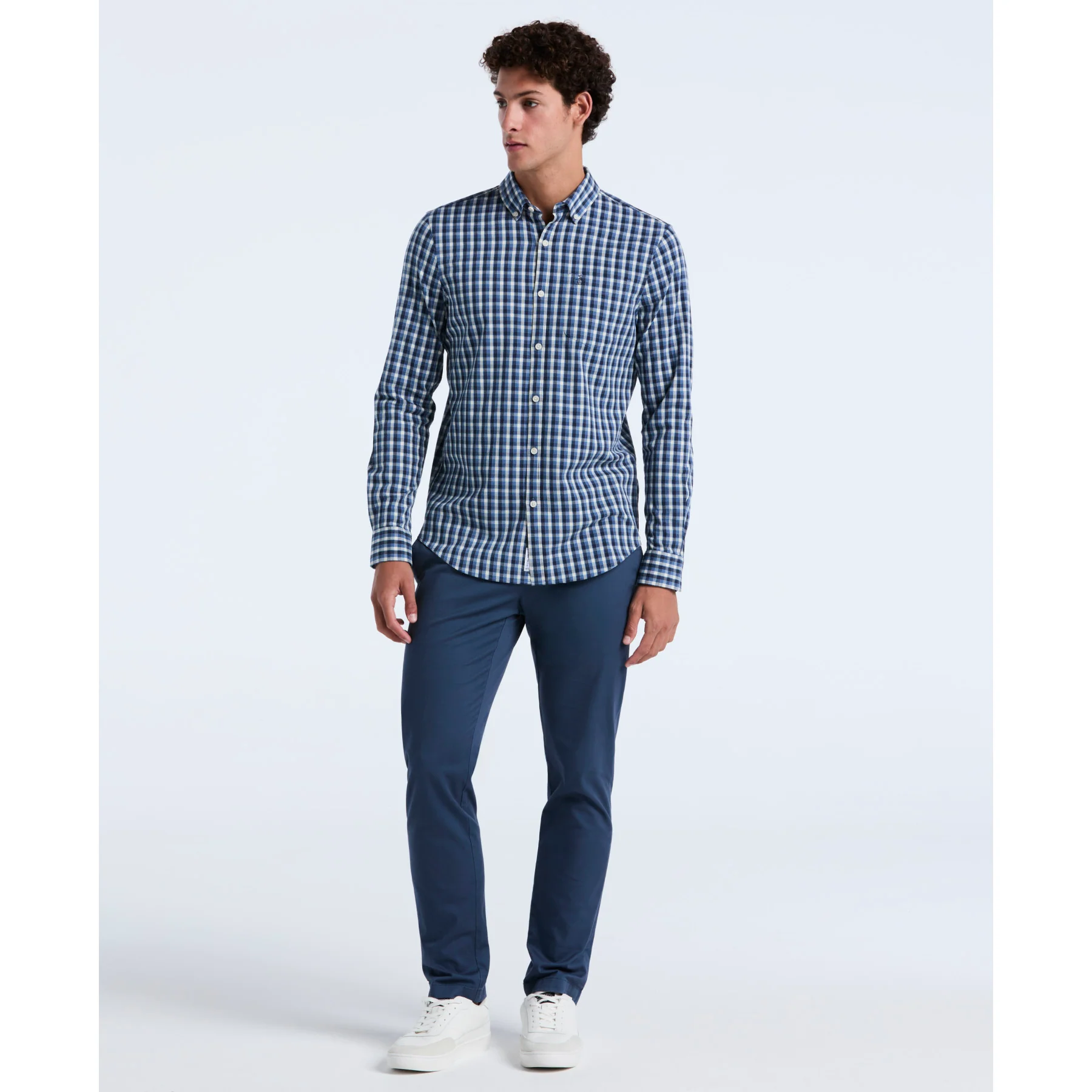 Twill Check Shirt In Copen Blue - Image 4