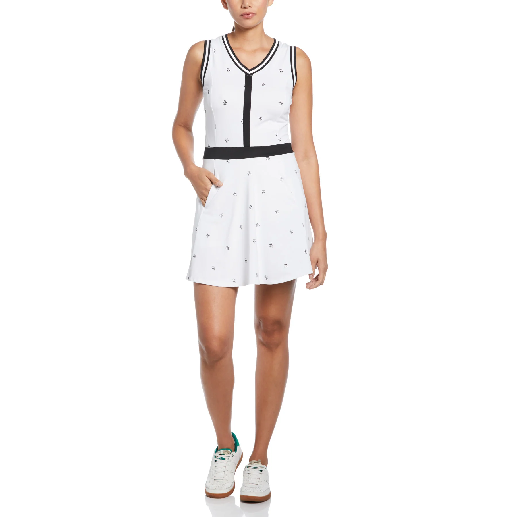 Women's V-Neck Allover Pete Print Tennis Dress In Bright White